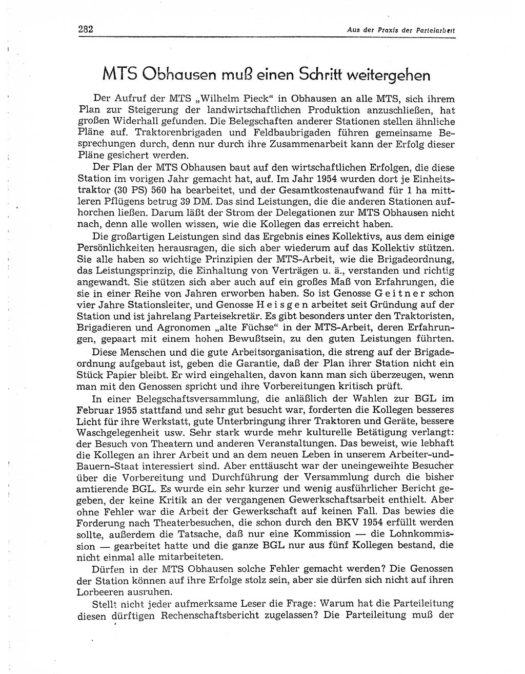 Neuer Weg (NW), Organ des Zentralkomitees (ZK) der SED (Sozialistische Einheitspartei Deutschlands) für Fragen des Parteiaufbaus und des Parteilebens, 10. Jahrgang [Deutsche Demokratische Republik (DDR)] 1955, Seite 282 (NW ZK SED DDR 1955, S. 282)