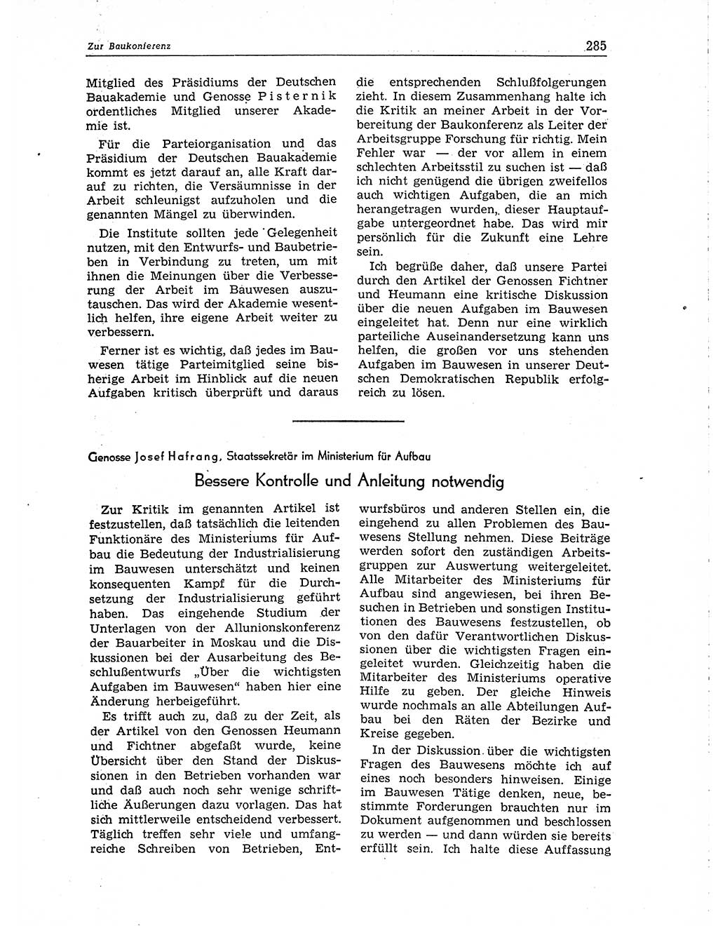 Neuer Weg (NW), Organ des Zentralkomitees (ZK) der SED (Sozialistische Einheitspartei Deutschlands) fÃ¼r Fragen des Parteiaufbaus und des Parteilebens, 10. Jahrgang [Deutsche Demokratische Republik (DDR)] 1955, Seite 285 (NW ZK SED DDR 1955, S. 285)