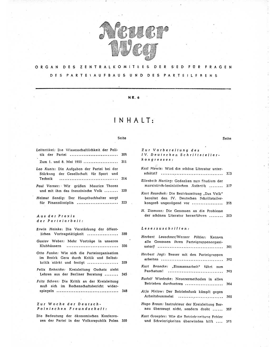 Neuer Weg (NW), Organ des Zentralkomitees (ZK) der SED (Sozialistische Einheitspartei Deutschlands) für Fragen des Parteiaufbaus und des Parteilebens, 10. Jahrgang [Deutsche Demokratische Republik (DDR)] 1955, Seite 305 (NW ZK SED DDR 1955, S. 305)