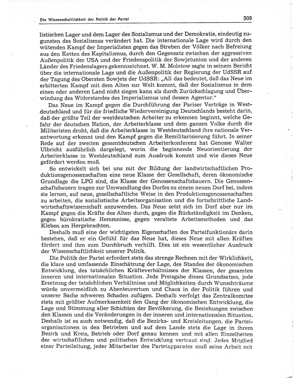 Neuer Weg (NW), Organ des Zentralkomitees (ZK) der SED (Sozialistische Einheitspartei Deutschlands) für Fragen des Parteiaufbaus und des Parteilebens, 10. Jahrgang [Deutsche Demokratische Republik (DDR)] 1955, Seite 309 (NW ZK SED DDR 1955, S. 309)