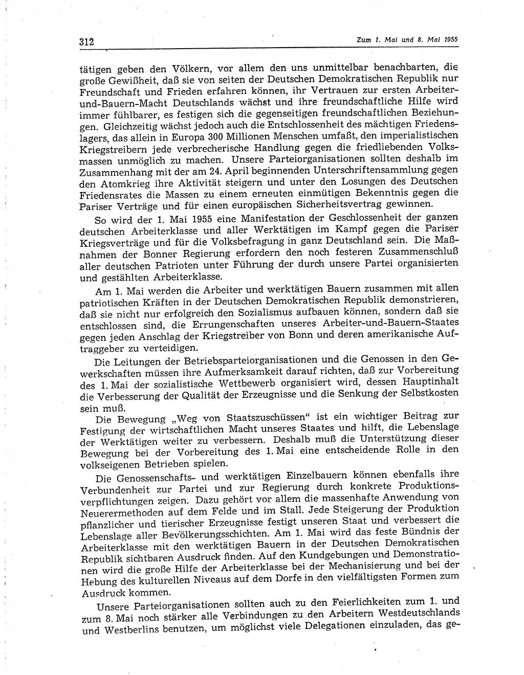 Neuer Weg (NW), Organ des Zentralkomitees (ZK) der SED (Sozialistische Einheitspartei Deutschlands) für Fragen des Parteiaufbaus und des Parteilebens, 10. Jahrgang [Deutsche Demokratische Republik (DDR)] 1955, Seite 312 (NW ZK SED DDR 1955, S. 312)