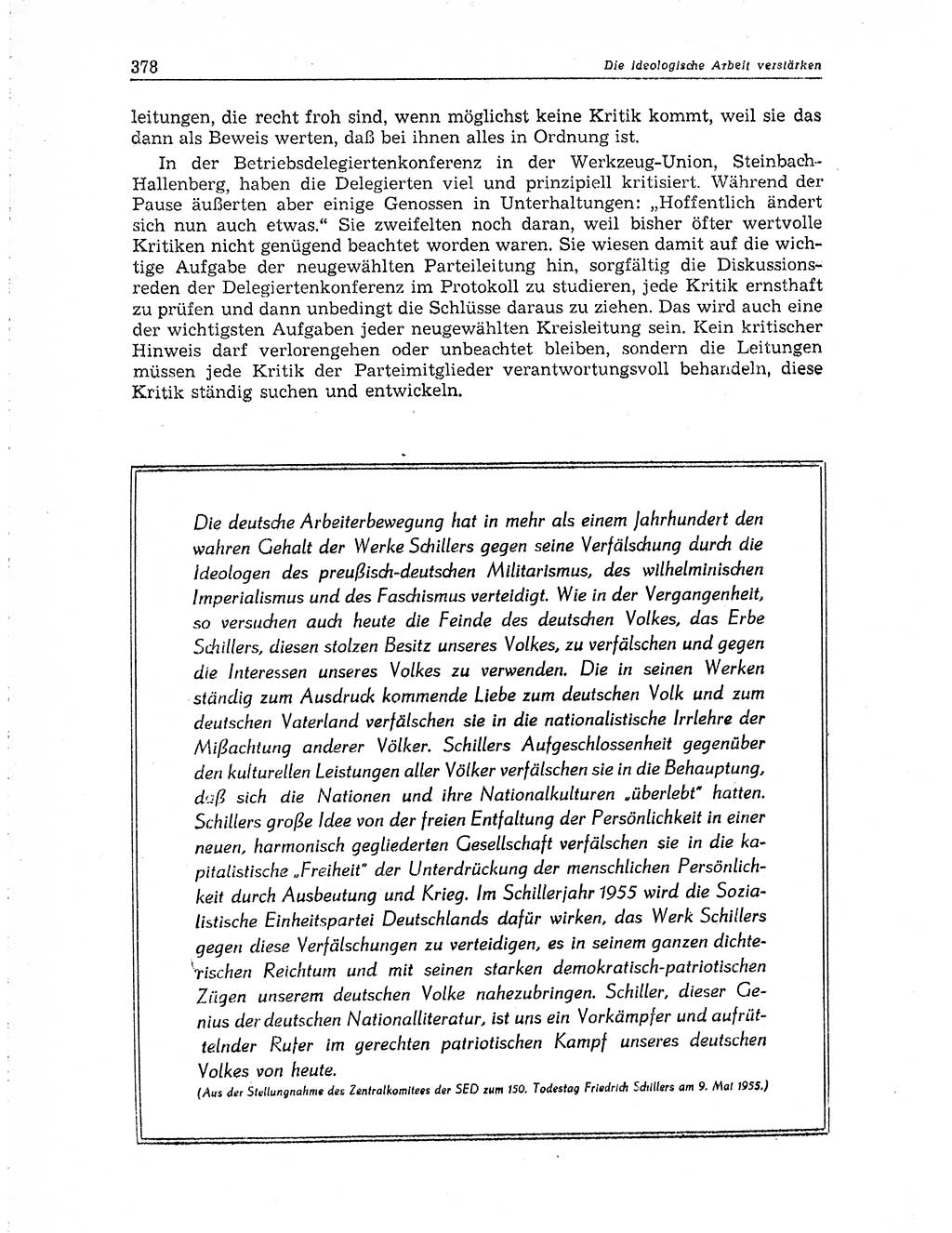 Neuer Weg (NW), Organ des Zentralkomitees (ZK) der SED (Sozialistische Einheitspartei Deutschlands) für Fragen des Parteiaufbaus und des Parteilebens, 10. Jahrgang [Deutsche Demokratische Republik (DDR)] 1955, Seite 378 (NW ZK SED DDR 1955, S. 378)