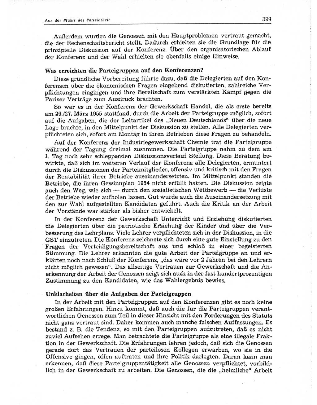 Neuer Weg (NW), Organ des Zentralkomitees (ZK) der SED (Sozialistische Einheitspartei Deutschlands) für Fragen des Parteiaufbaus und des Parteilebens, 10. Jahrgang [Deutsche Demokratische Republik (DDR)] 1955, Seite 399 (NW ZK SED DDR 1955, S. 399)