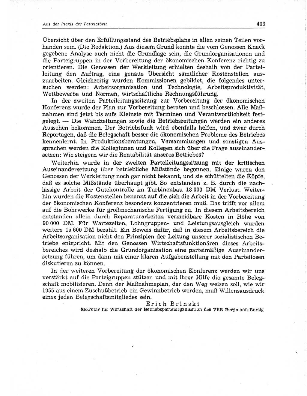 Neuer Weg (NW), Organ des Zentralkomitees (ZK) der SED (Sozialistische Einheitspartei Deutschlands) für Fragen des Parteiaufbaus und des Parteilebens, 10. Jahrgang [Deutsche Demokratische Republik (DDR)] 1955, Seite 403 (NW ZK SED DDR 1955, S. 403)