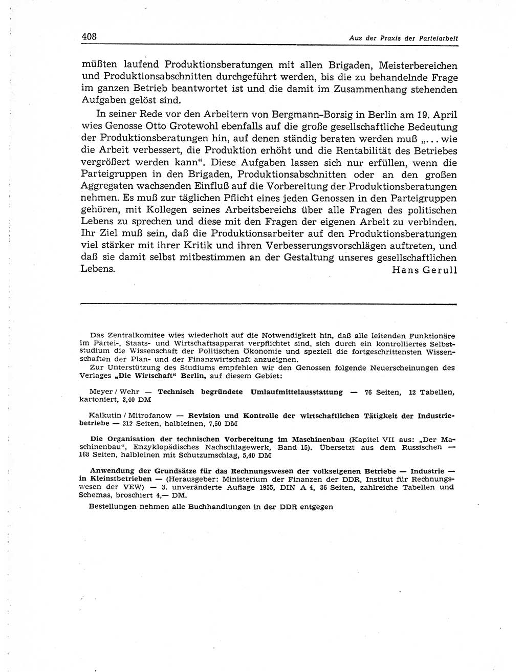 Neuer Weg (NW), Organ des Zentralkomitees (ZK) der SED (Sozialistische Einheitspartei Deutschlands) für Fragen des Parteiaufbaus und des Parteilebens, 10. Jahrgang [Deutsche Demokratische Republik (DDR)] 1955, Seite 408 (NW ZK SED DDR 1955, S. 408)