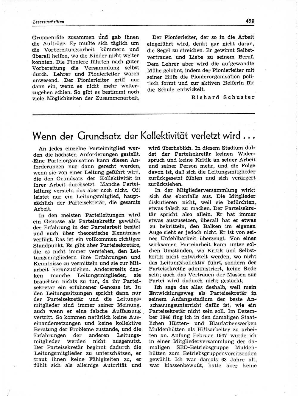 Neuer Weg (NW), Organ des Zentralkomitees (ZK) der SED (Sozialistische Einheitspartei Deutschlands) für Fragen des Parteiaufbaus und des Parteilebens, 10. Jahrgang [Deutsche Demokratische Republik (DDR)] 1955, Seite 429 (NW ZK SED DDR 1955, S. 429)