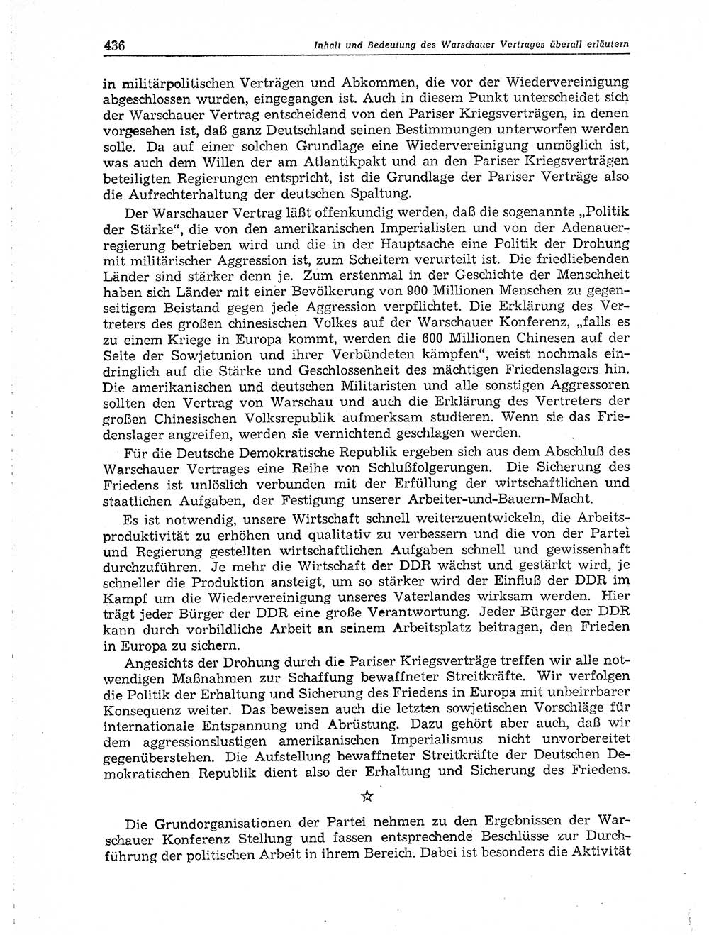 Neuer Weg (NW), Organ des Zentralkomitees (ZK) der SED (Sozialistische Einheitspartei Deutschlands) für Fragen des Parteiaufbaus und des Parteilebens, 10. Jahrgang [Deutsche Demokratische Republik (DDR)] 1955, Seite 436 (NW ZK SED DDR 1955, S. 436)