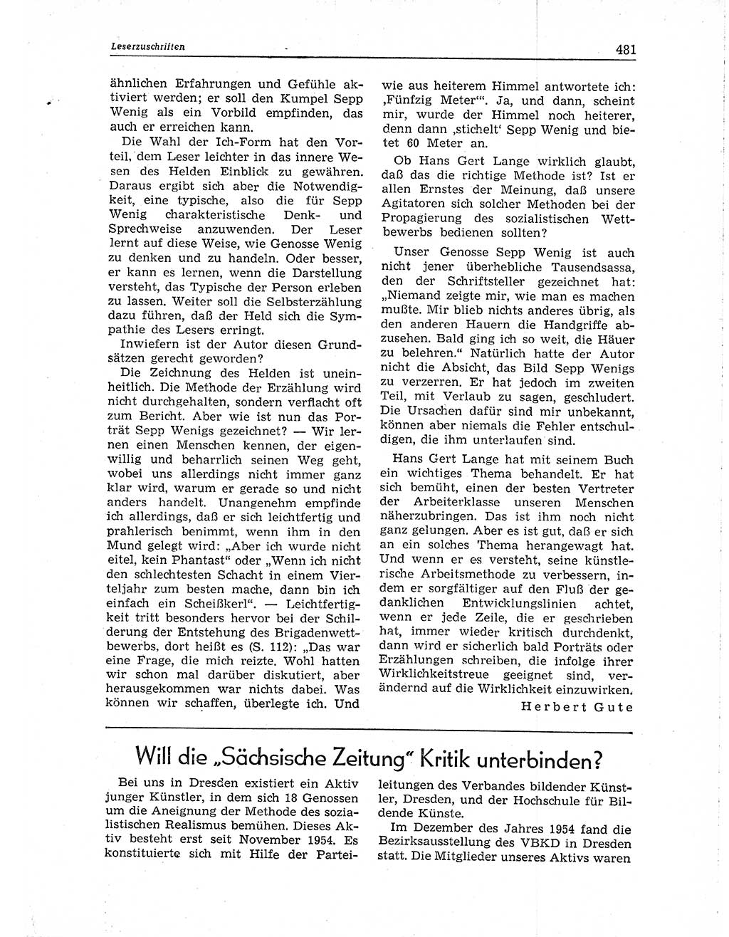 Neuer Weg (NW), Organ des Zentralkomitees (ZK) der SED (Sozialistische Einheitspartei Deutschlands) für Fragen des Parteiaufbaus und des Parteilebens, 10. Jahrgang [Deutsche Demokratische Republik (DDR)] 1955, Seite 481 (NW ZK SED DDR 1955, S. 481)