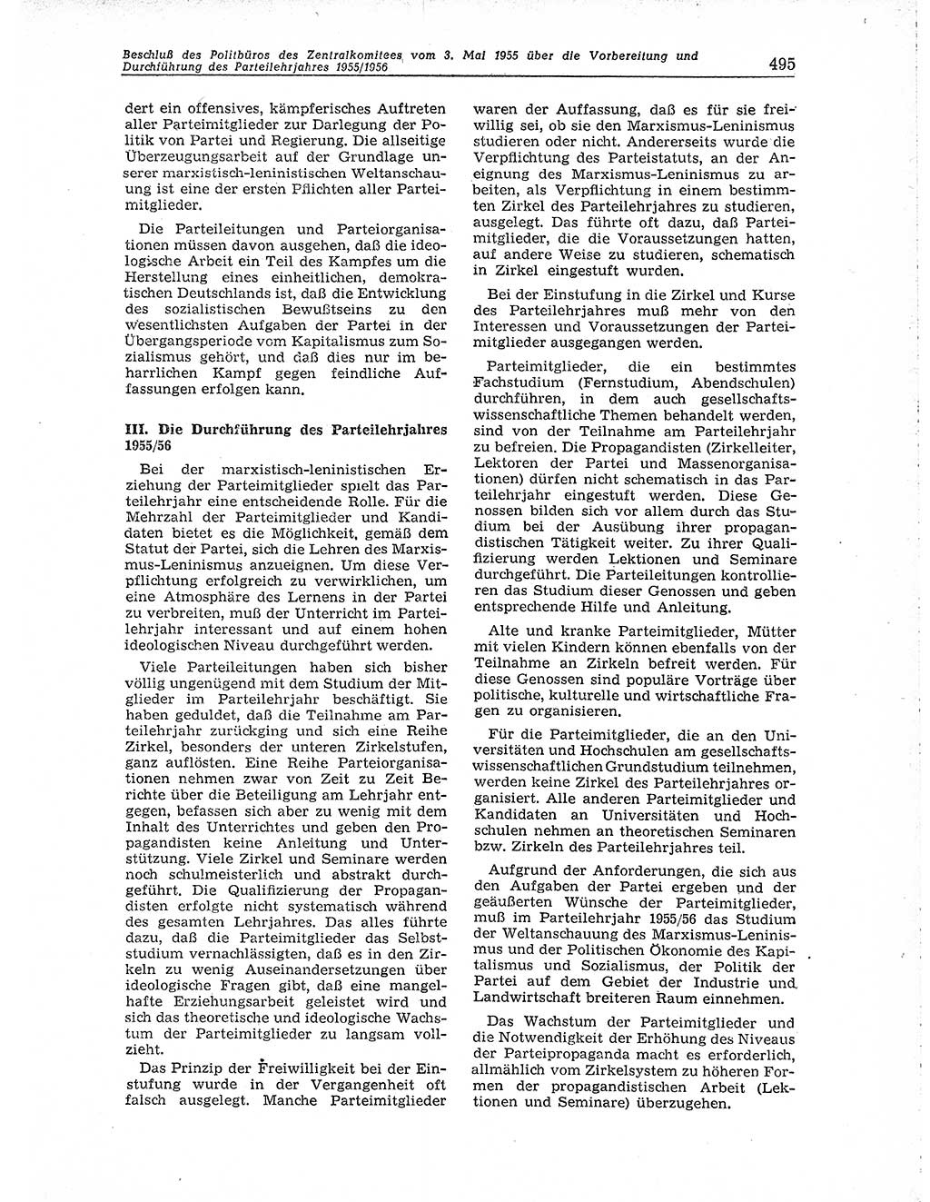 Neuer Weg (NW), Organ des Zentralkomitees (ZK) der SED (Sozialistische Einheitspartei Deutschlands) für Fragen des Parteiaufbaus und des Parteilebens, 10. Jahrgang [Deutsche Demokratische Republik (DDR)] 1955, Seite 495 (NW ZK SED DDR 1955, S. 495)