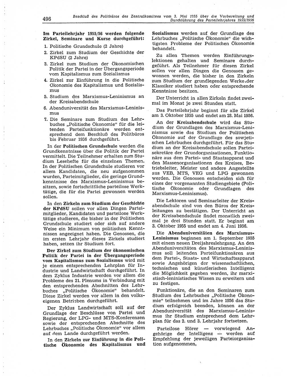 Neuer Weg (NW), Organ des Zentralkomitees (ZK) der SED (Sozialistische Einheitspartei Deutschlands) für Fragen des Parteiaufbaus und des Parteilebens, 10. Jahrgang [Deutsche Demokratische Republik (DDR)] 1955, Seite 496 (NW ZK SED DDR 1955, S. 496)