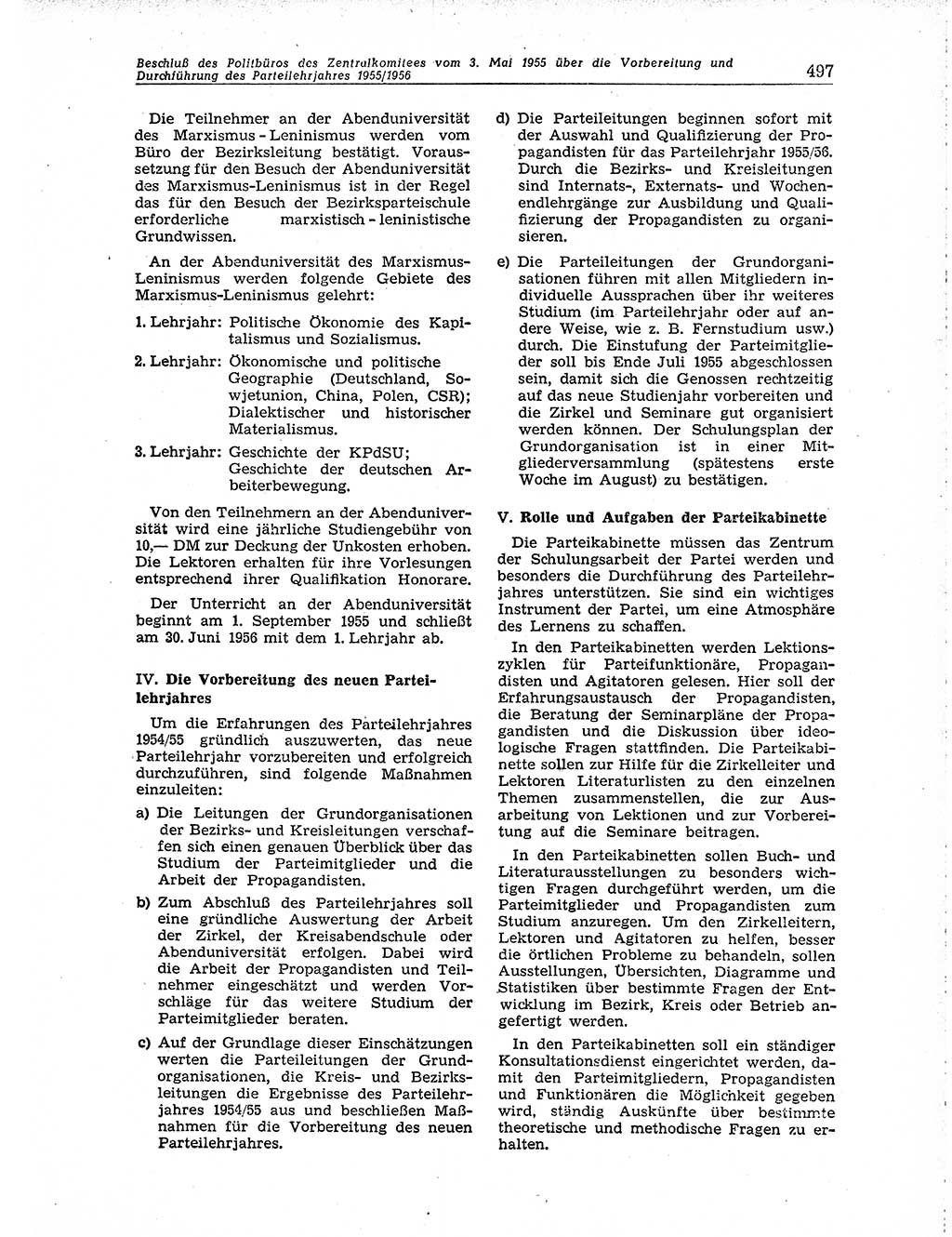 Neuer Weg (NW), Organ des Zentralkomitees (ZK) der SED (Sozialistische Einheitspartei Deutschlands) für Fragen des Parteiaufbaus und des Parteilebens, 10. Jahrgang [Deutsche Demokratische Republik (DDR)] 1955, Seite 497 (NW ZK SED DDR 1955, S. 497)
