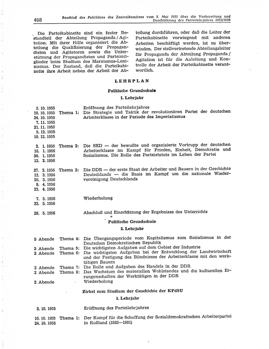 Neuer Weg (NW), Organ des Zentralkomitees (ZK) der SED (Sozialistische Einheitspartei Deutschlands) für Fragen des Parteiaufbaus und des Parteilebens, 10. Jahrgang [Deutsche Demokratische Republik (DDR)] 1955, Seite 498 (NW ZK SED DDR 1955, S. 498)