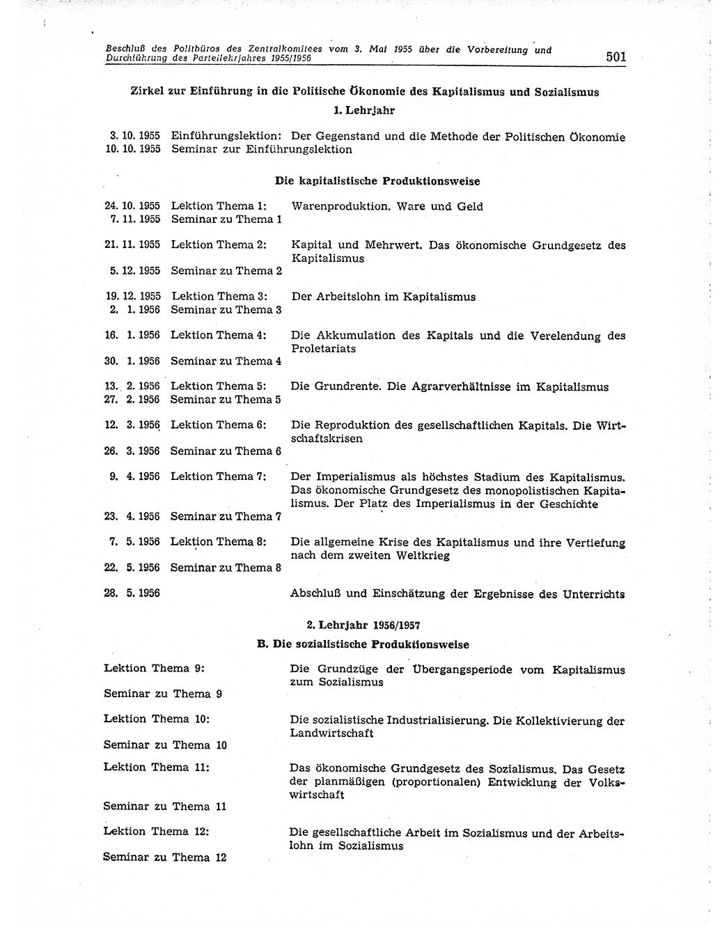 Neuer Weg (NW), Organ des Zentralkomitees (ZK) der SED (Sozialistische Einheitspartei Deutschlands) für Fragen des Parteiaufbaus und des Parteilebens, 10. Jahrgang [Deutsche Demokratische Republik (DDR)] 1955, Seite 501 (NW ZK SED DDR 1955, S. 501)