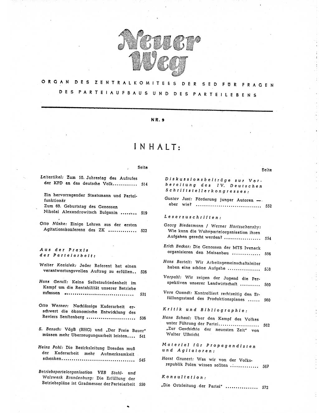 Neuer Weg (NW), Organ des Zentralkomitees (ZK) der SED (Sozialistische Einheitspartei Deutschlands) für Fragen des Parteiaufbaus und des Parteilebens, 10. Jahrgang [Deutsche Demokratische Republik (DDR)] 1955, Seite 513 (NW ZK SED DDR 1955, S. 513)