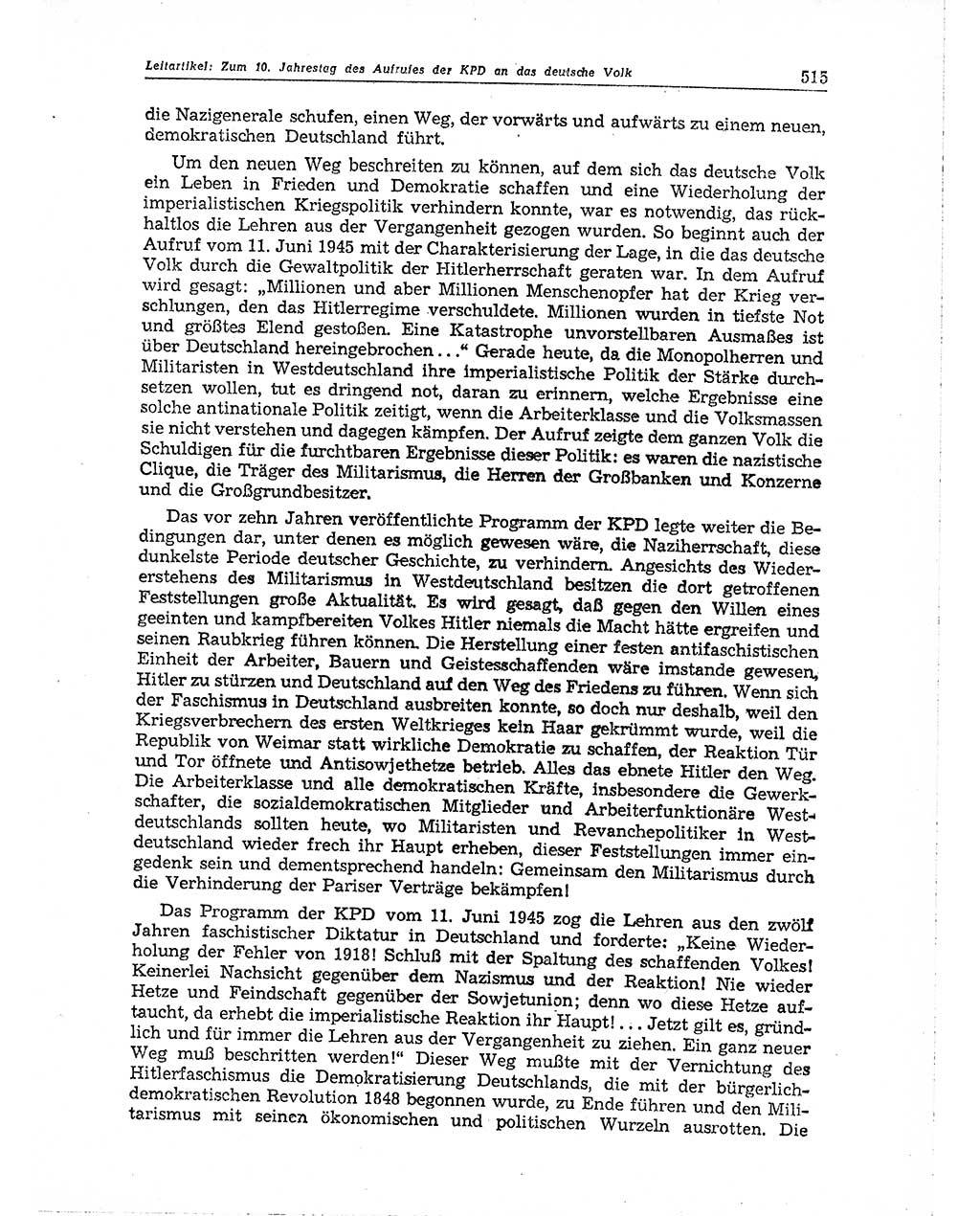 Neuer Weg (NW), Organ des Zentralkomitees (ZK) der SED (Sozialistische Einheitspartei Deutschlands) für Fragen des Parteiaufbaus und des Parteilebens, 10. Jahrgang [Deutsche Demokratische Republik (DDR)] 1955, Seite 515 (NW ZK SED DDR 1955, S. 515)