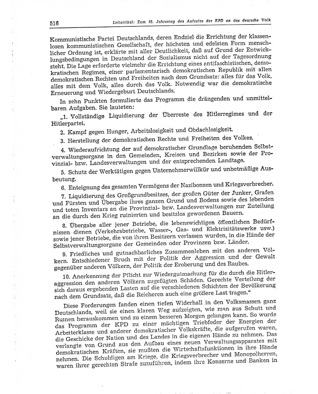 Neuer Weg (NW), Organ des Zentralkomitees (ZK) der SED (Sozialistische Einheitspartei Deutschlands) für Fragen des Parteiaufbaus und des Parteilebens, 10. Jahrgang [Deutsche Demokratische Republik (DDR)] 1955, Seite 516 (NW ZK SED DDR 1955, S. 516)