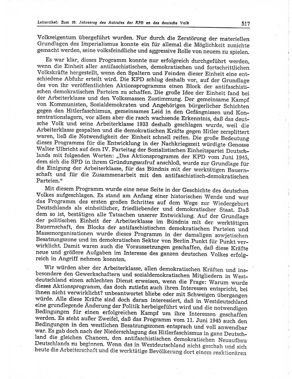 Neuer Weg (NW), Organ des Zentralkomitees (ZK) der SED (Sozialistische Einheitspartei Deutschlands) für Fragen des Parteiaufbaus und des Parteilebens, 10. Jahrgang [Deutsche Demokratische Republik (DDR)] 1955, Seite 517 (NW ZK SED DDR 1955, S. 517)