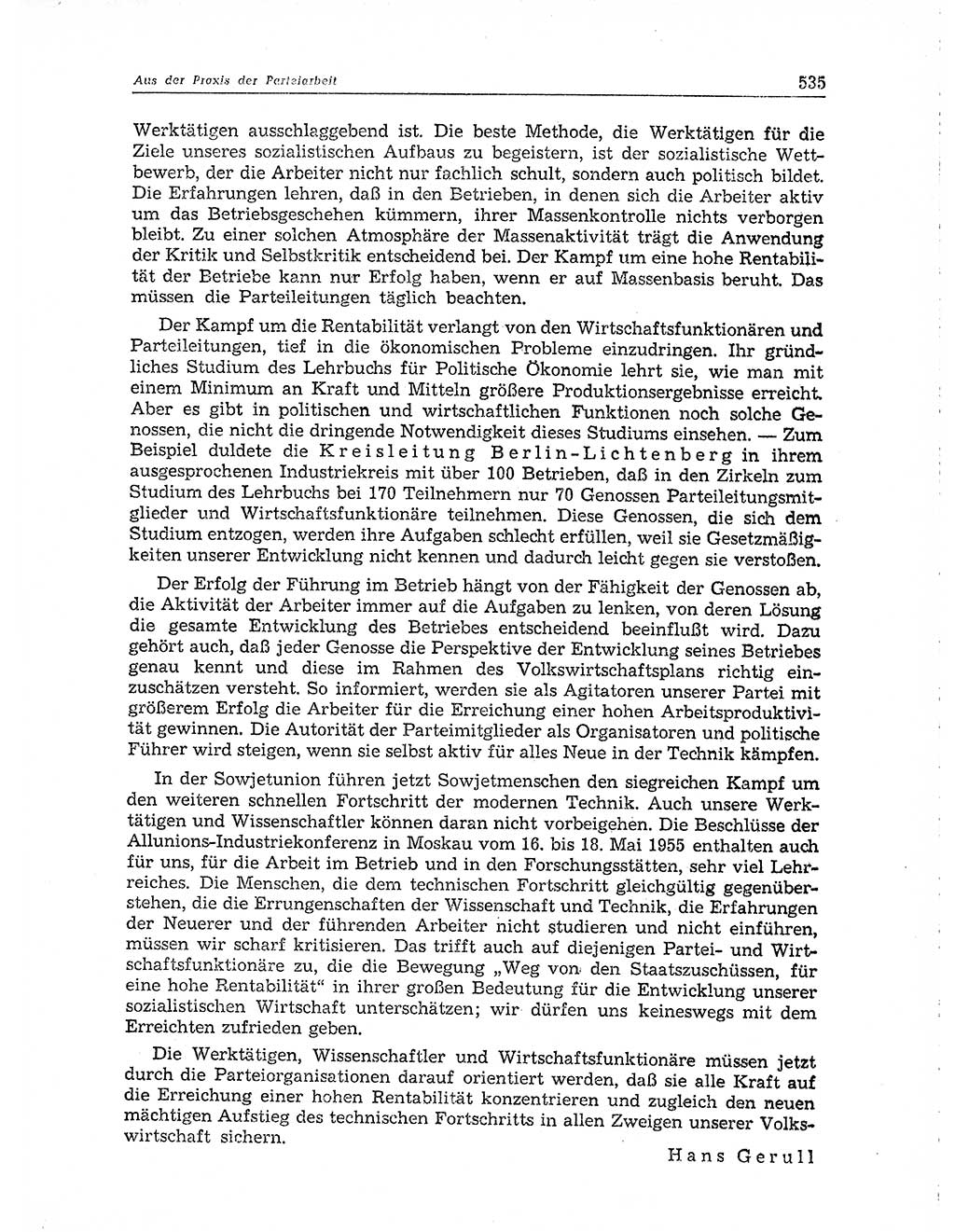 Neuer Weg (NW), Organ des Zentralkomitees (ZK) der SED (Sozialistische Einheitspartei Deutschlands) für Fragen des Parteiaufbaus und des Parteilebens, 10. Jahrgang [Deutsche Demokratische Republik (DDR)] 1955, Seite 535 (NW ZK SED DDR 1955, S. 535)