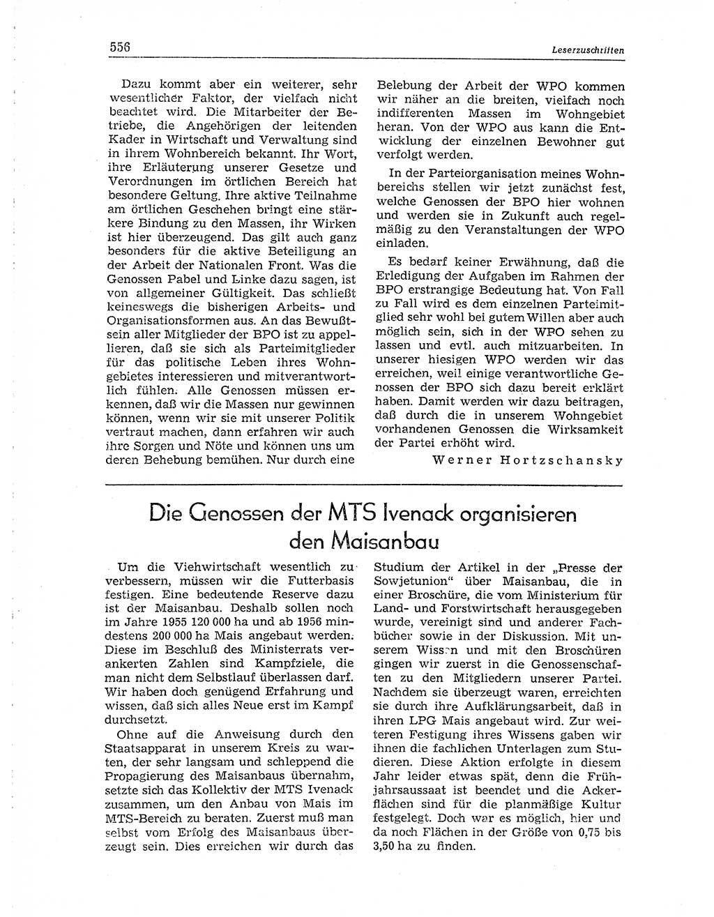 Neuer Weg (NW), Organ des Zentralkomitees (ZK) der SED (Sozialistische Einheitspartei Deutschlands) für Fragen des Parteiaufbaus und des Parteilebens, 10. Jahrgang [Deutsche Demokratische Republik (DDR)] 1955, Seite 556 (NW ZK SED DDR 1955, S. 556)