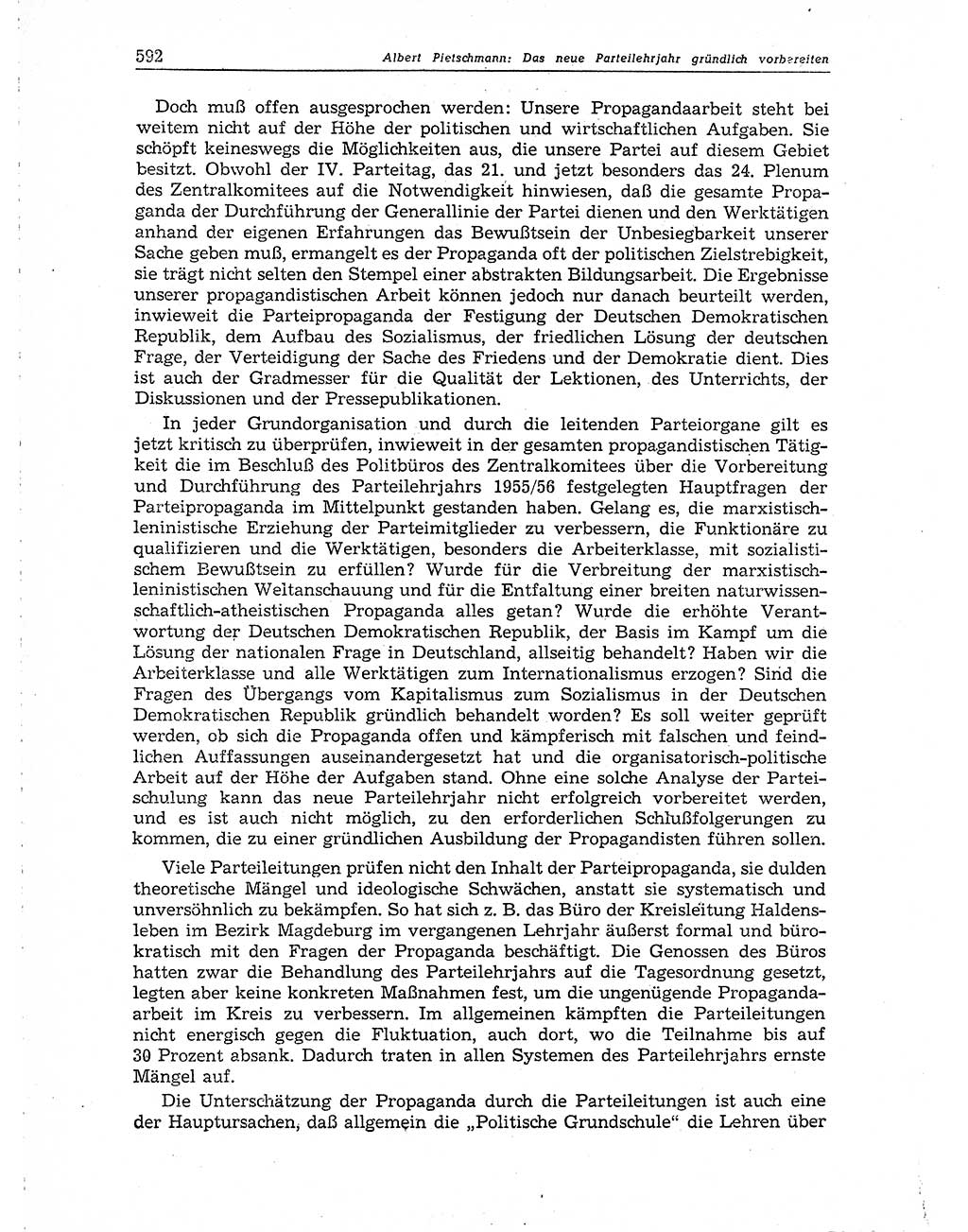 Neuer Weg (NW), Organ des Zentralkomitees (ZK) der SED (Sozialistische Einheitspartei Deutschlands) für Fragen des Parteiaufbaus und des Parteilebens, 10. Jahrgang [Deutsche Demokratische Republik (DDR)] 1955, Seite 592 (NW ZK SED DDR 1955, S. 592)