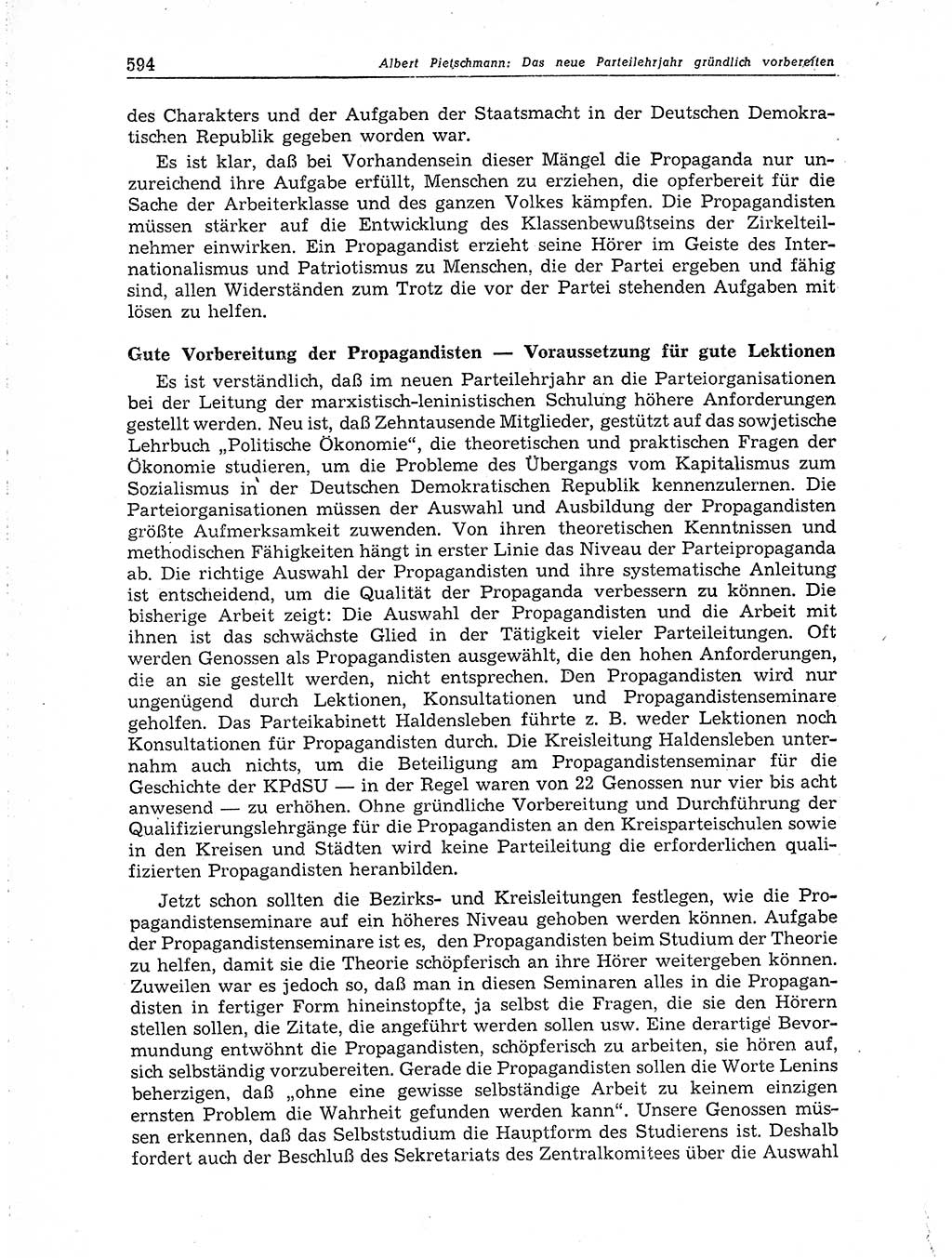 Neuer Weg (NW), Organ des Zentralkomitees (ZK) der SED (Sozialistische Einheitspartei Deutschlands) für Fragen des Parteiaufbaus und des Parteilebens, 10. Jahrgang [Deutsche Demokratische Republik (DDR)] 1955, Seite 594 (NW ZK SED DDR 1955, S. 594)