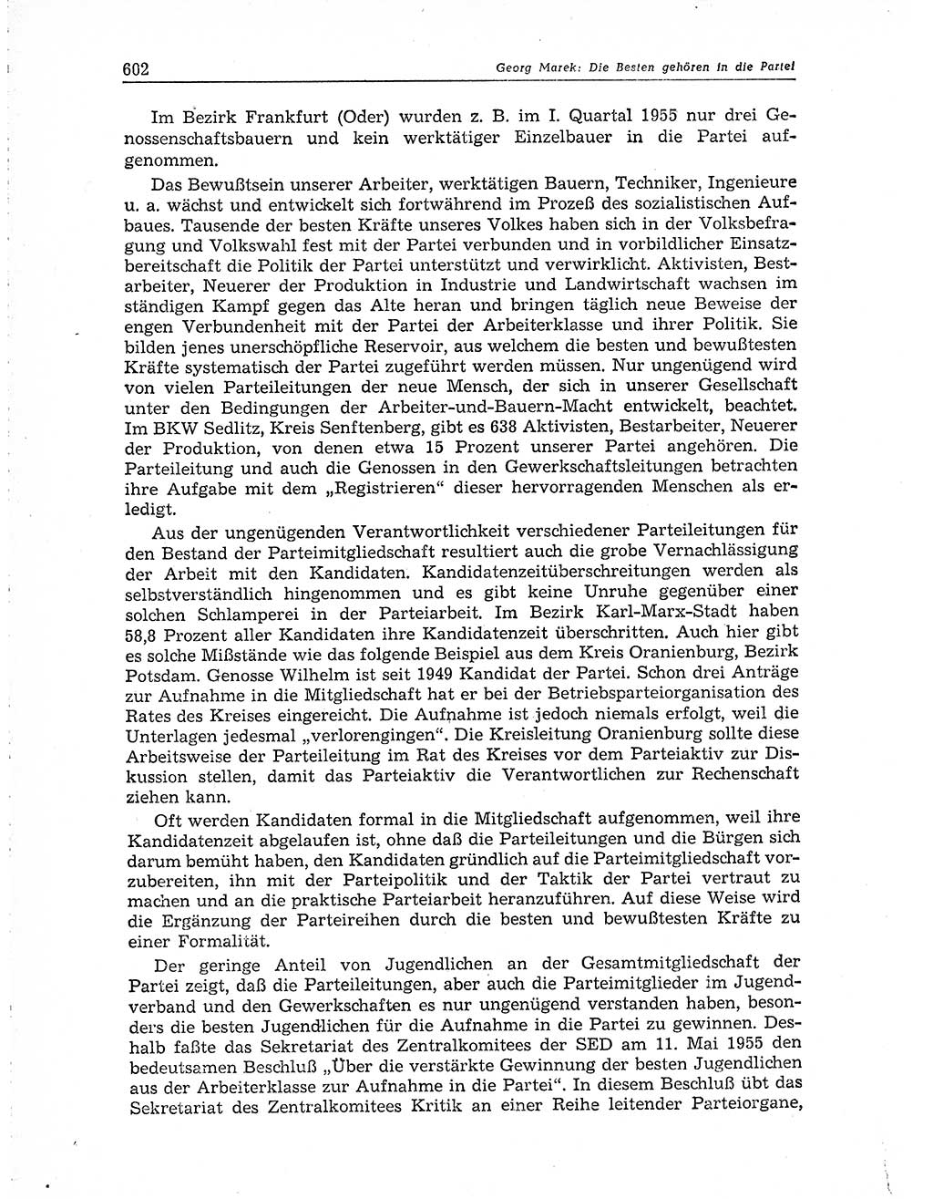 Neuer Weg (NW), Organ des Zentralkomitees (ZK) der SED (Sozialistische Einheitspartei Deutschlands) für Fragen des Parteiaufbaus und des Parteilebens, 10. Jahrgang [Deutsche Demokratische Republik (DDR)] 1955, Seite 602 (NW ZK SED DDR 1955, S. 602)