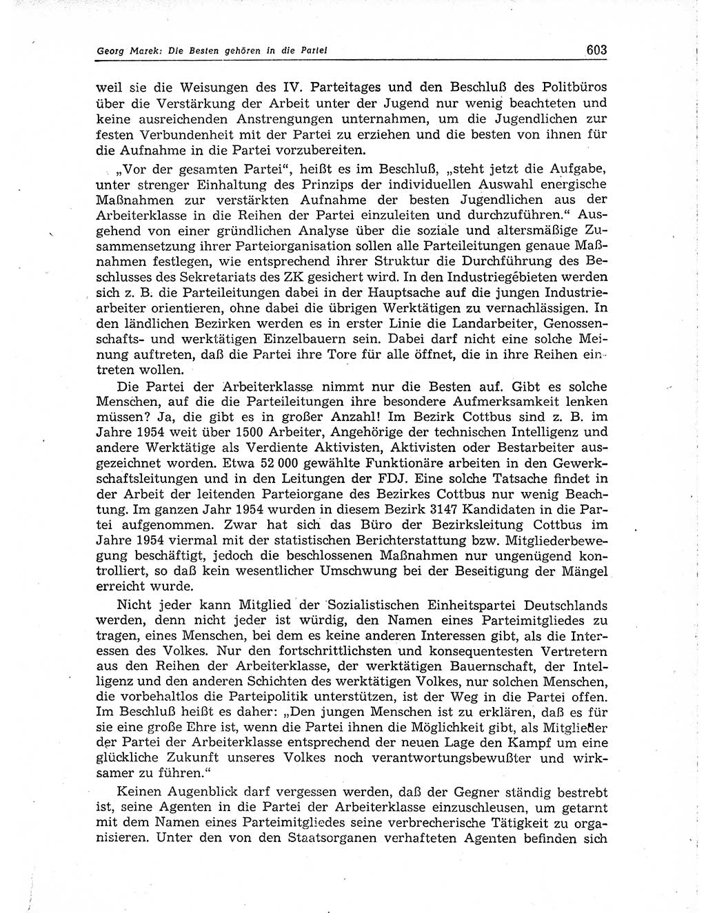 Neuer Weg (NW), Organ des Zentralkomitees (ZK) der SED (Sozialistische Einheitspartei Deutschlands) für Fragen des Parteiaufbaus und des Parteilebens, 10. Jahrgang [Deutsche Demokratische Republik (DDR)] 1955, Seite 603 (NW ZK SED DDR 1955, S. 603)