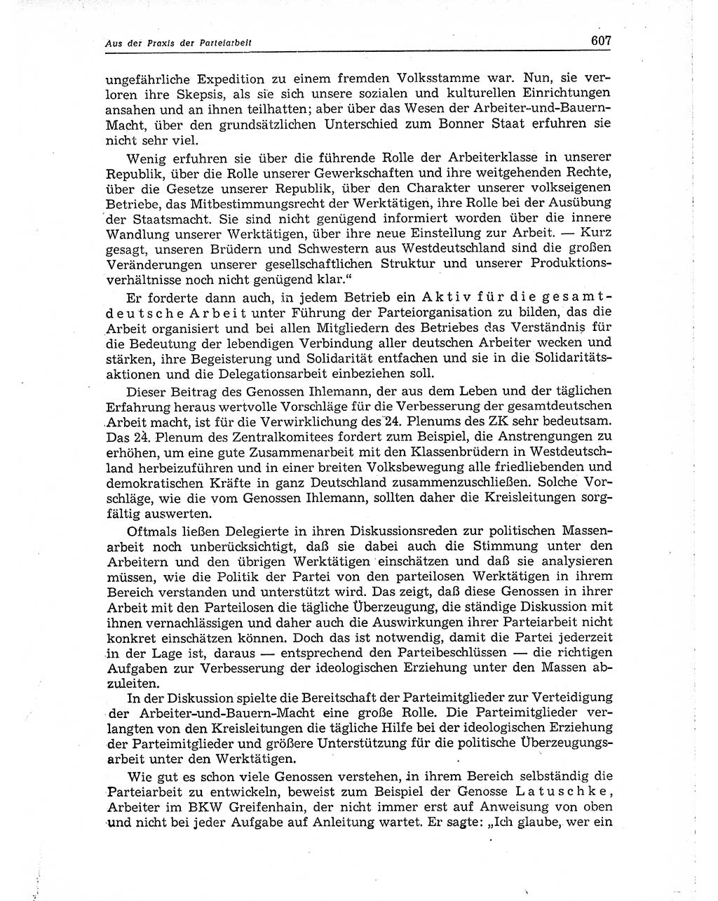 Neuer Weg (NW), Organ des Zentralkomitees (ZK) der SED (Sozialistische Einheitspartei Deutschlands) für Fragen des Parteiaufbaus und des Parteilebens, 10. Jahrgang [Deutsche Demokratische Republik (DDR)] 1955, Seite 607 (NW ZK SED DDR 1955, S. 607)