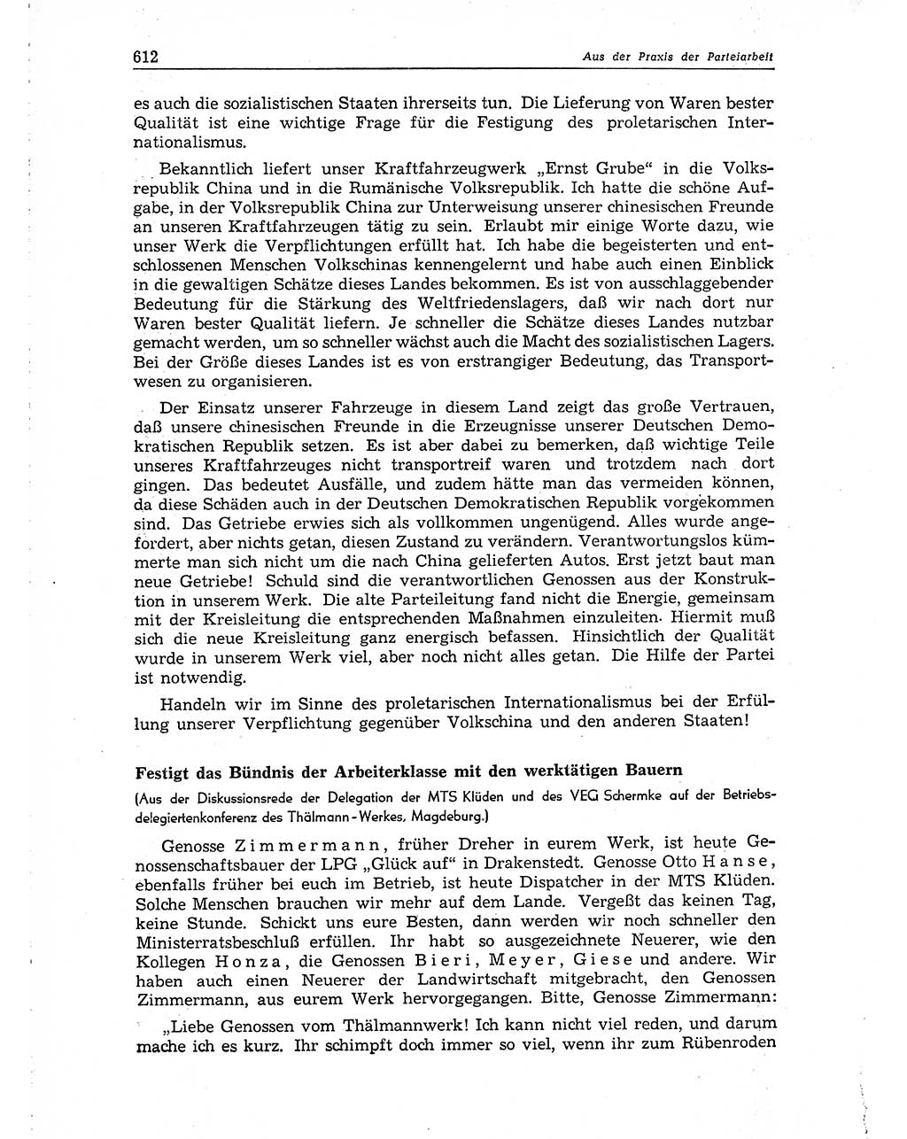 Neuer Weg (NW), Organ des Zentralkomitees (ZK) der SED (Sozialistische Einheitspartei Deutschlands) für Fragen des Parteiaufbaus und des Parteilebens, 10. Jahrgang [Deutsche Demokratische Republik (DDR)] 1955, Seite 612 (NW ZK SED DDR 1955, S. 612)