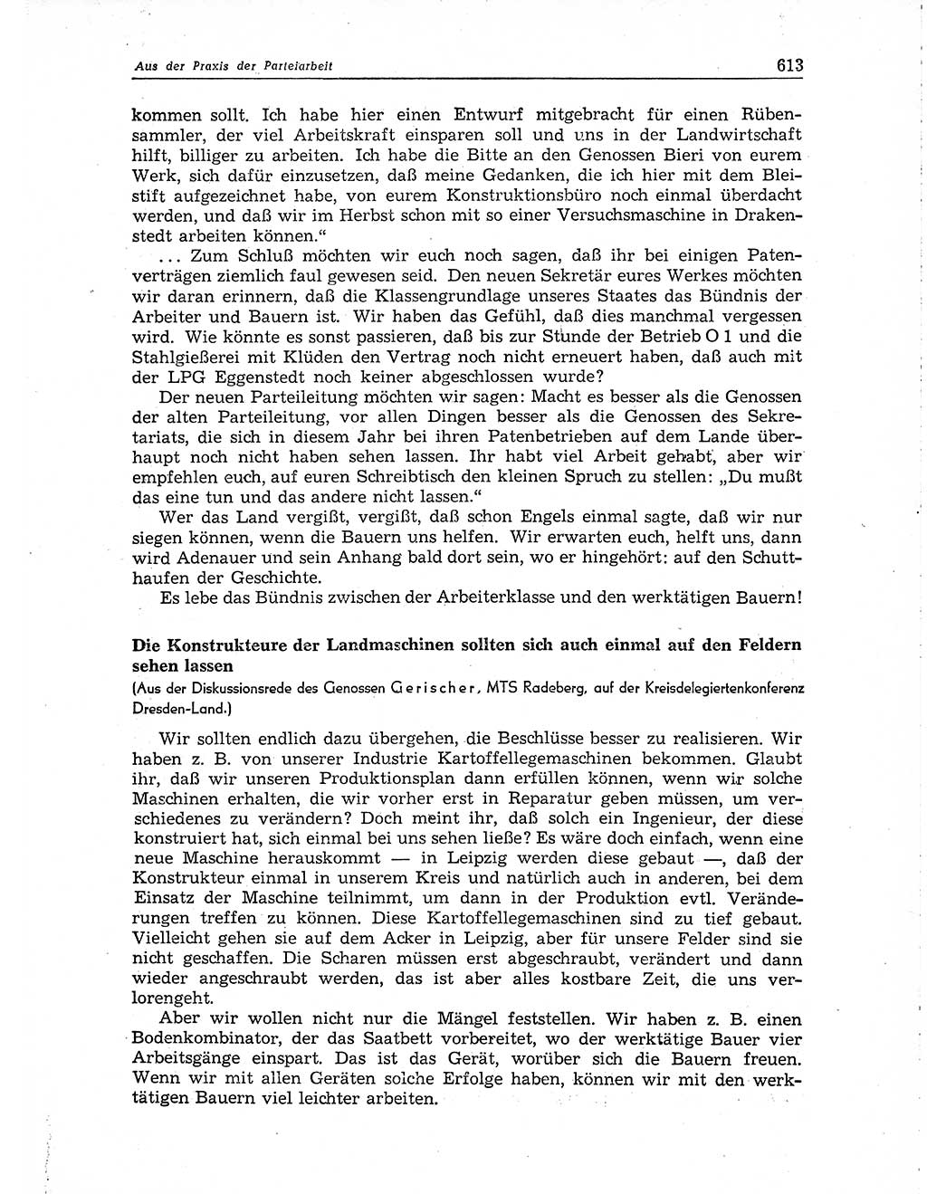 Neuer Weg (NW), Organ des Zentralkomitees (ZK) der SED (Sozialistische Einheitspartei Deutschlands) für Fragen des Parteiaufbaus und des Parteilebens, 10. Jahrgang [Deutsche Demokratische Republik (DDR)] 1955, Seite 613 (NW ZK SED DDR 1955, S. 613)