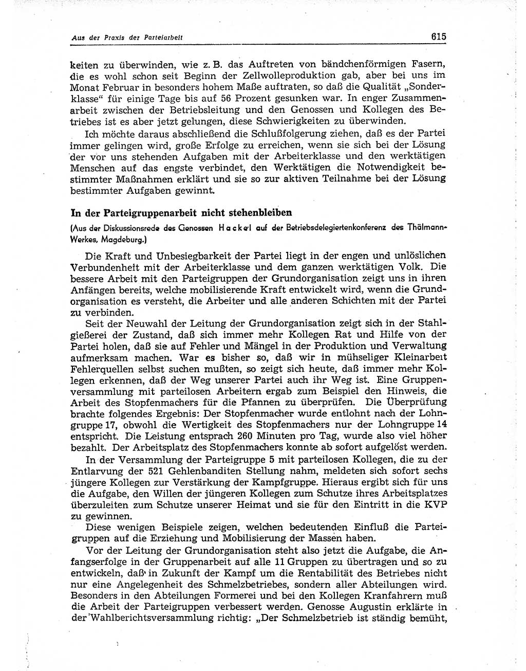 Neuer Weg (NW), Organ des Zentralkomitees (ZK) der SED (Sozialistische Einheitspartei Deutschlands) für Fragen des Parteiaufbaus und des Parteilebens, 10. Jahrgang [Deutsche Demokratische Republik (DDR)] 1955, Seite 615 (NW ZK SED DDR 1955, S. 615)