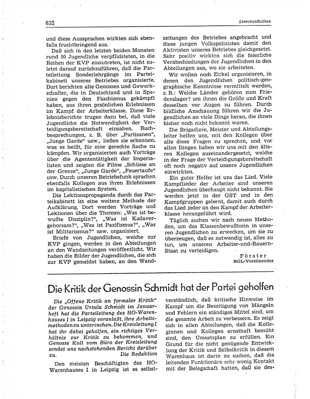 Neuer Weg (NW), Organ des Zentralkomitees (ZK) der SED (Sozialistische Einheitspartei Deutschlands) für Fragen des Parteiaufbaus und des Parteilebens, 10. Jahrgang [Deutsche Demokratische Republik (DDR)] 1955, Seite 632 (NW ZK SED DDR 1955, S. 632)