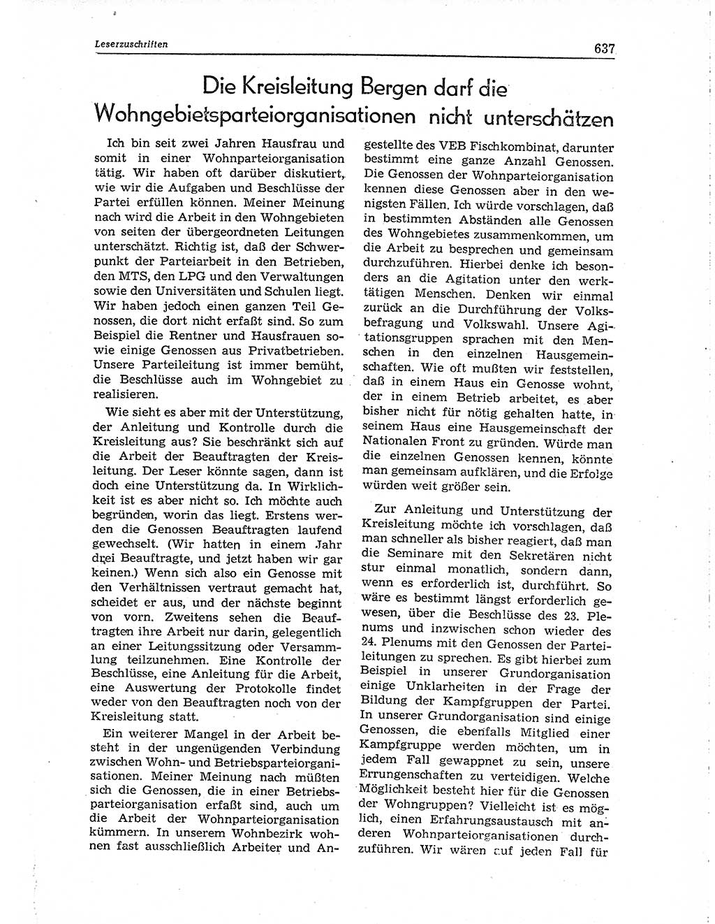 Neuer Weg (NW), Organ des Zentralkomitees (ZK) der SED (Sozialistische Einheitspartei Deutschlands) für Fragen des Parteiaufbaus und des Parteilebens, 10. Jahrgang [Deutsche Demokratische Republik (DDR)] 1955, Seite 637 (NW ZK SED DDR 1955, S. 637)