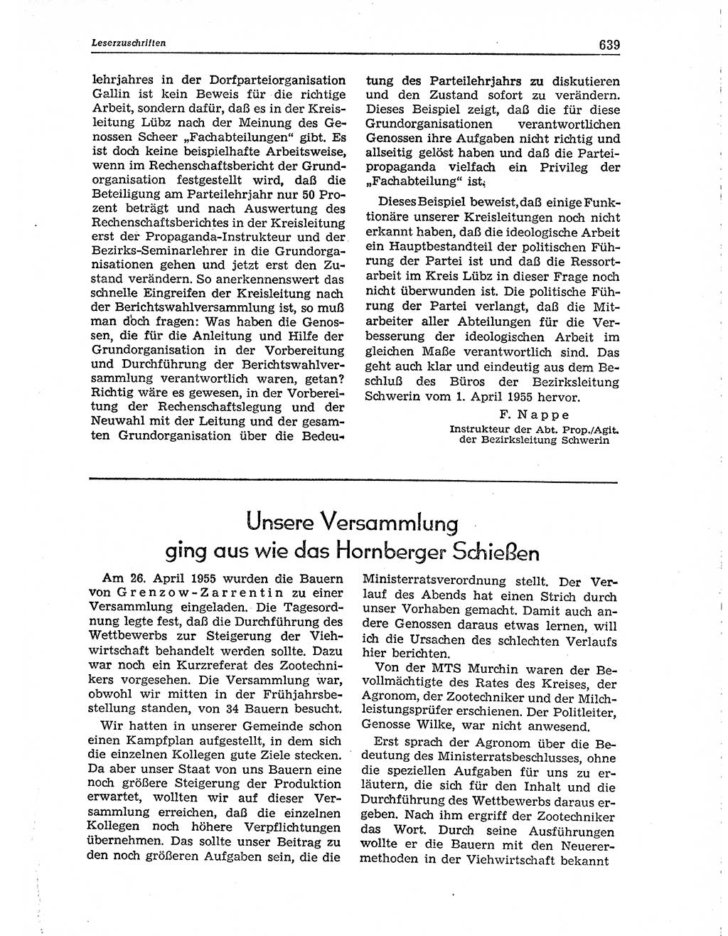 Neuer Weg (NW), Organ des Zentralkomitees (ZK) der SED (Sozialistische Einheitspartei Deutschlands) für Fragen des Parteiaufbaus und des Parteilebens, 10. Jahrgang [Deutsche Demokratische Republik (DDR)] 1955, Seite 639 (NW ZK SED DDR 1955, S. 639)