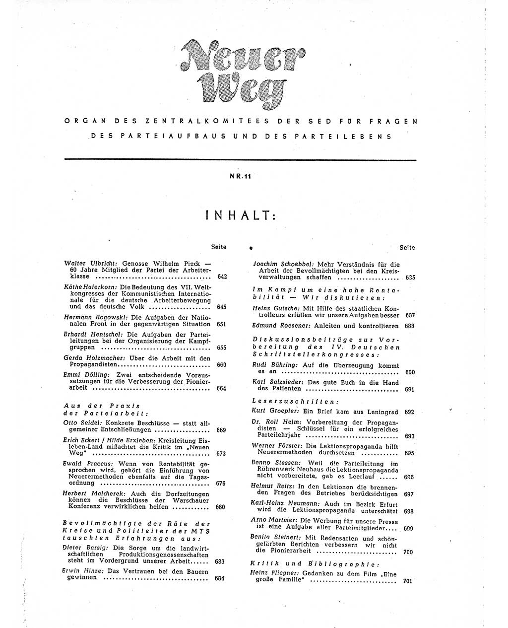 Neuer Weg (NW), Organ des Zentralkomitees (ZK) der SED (Sozialistische Einheitspartei Deutschlands) für Fragen des Parteiaufbaus und des Parteilebens, 10. Jahrgang [Deutsche Demokratische Republik (DDR)] 1955, Seite 641 (NW ZK SED DDR 1955, S. 641)