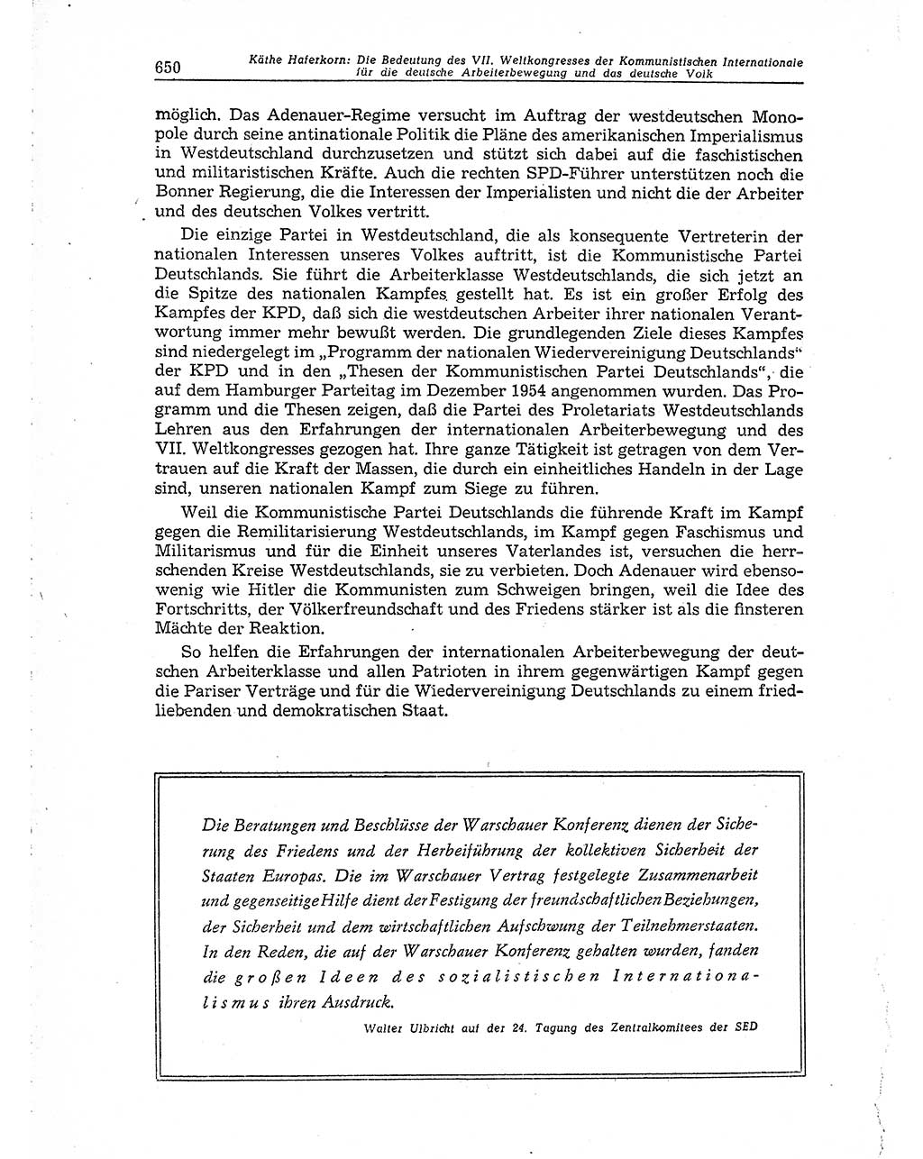 Neuer Weg (NW), Organ des Zentralkomitees (ZK) der SED (Sozialistische Einheitspartei Deutschlands) für Fragen des Parteiaufbaus und des Parteilebens, 10. Jahrgang [Deutsche Demokratische Republik (DDR)] 1955, Seite 650 (NW ZK SED DDR 1955, S. 650)