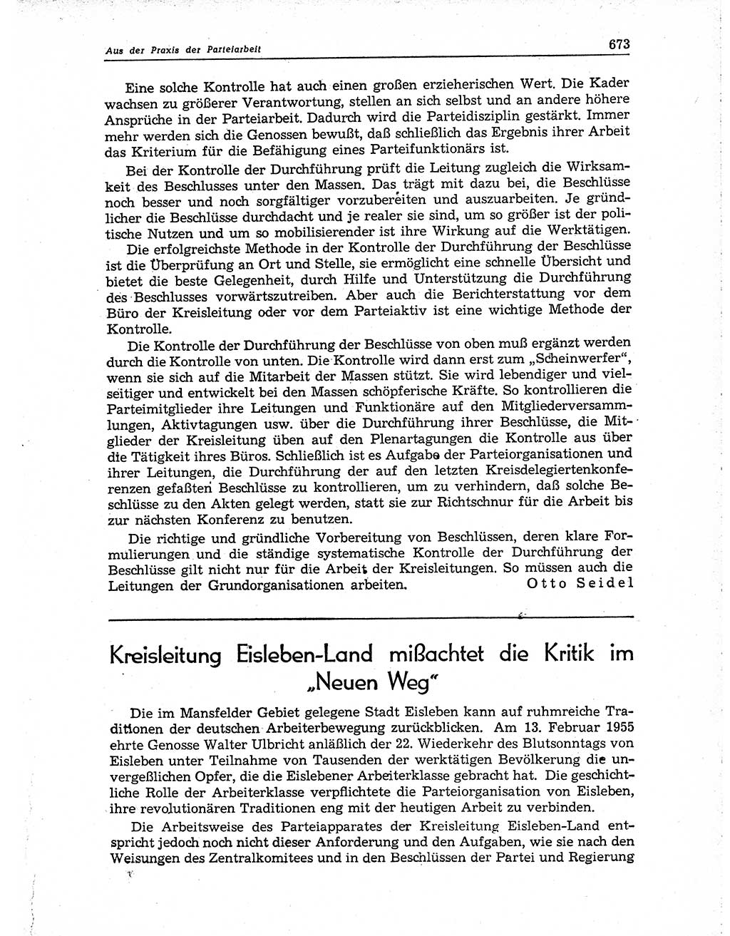 Neuer Weg (NW), Organ des Zentralkomitees (ZK) der SED (Sozialistische Einheitspartei Deutschlands) für Fragen des Parteiaufbaus und des Parteilebens, 10. Jahrgang [Deutsche Demokratische Republik (DDR)] 1955, Seite 673 (NW ZK SED DDR 1955, S. 673)