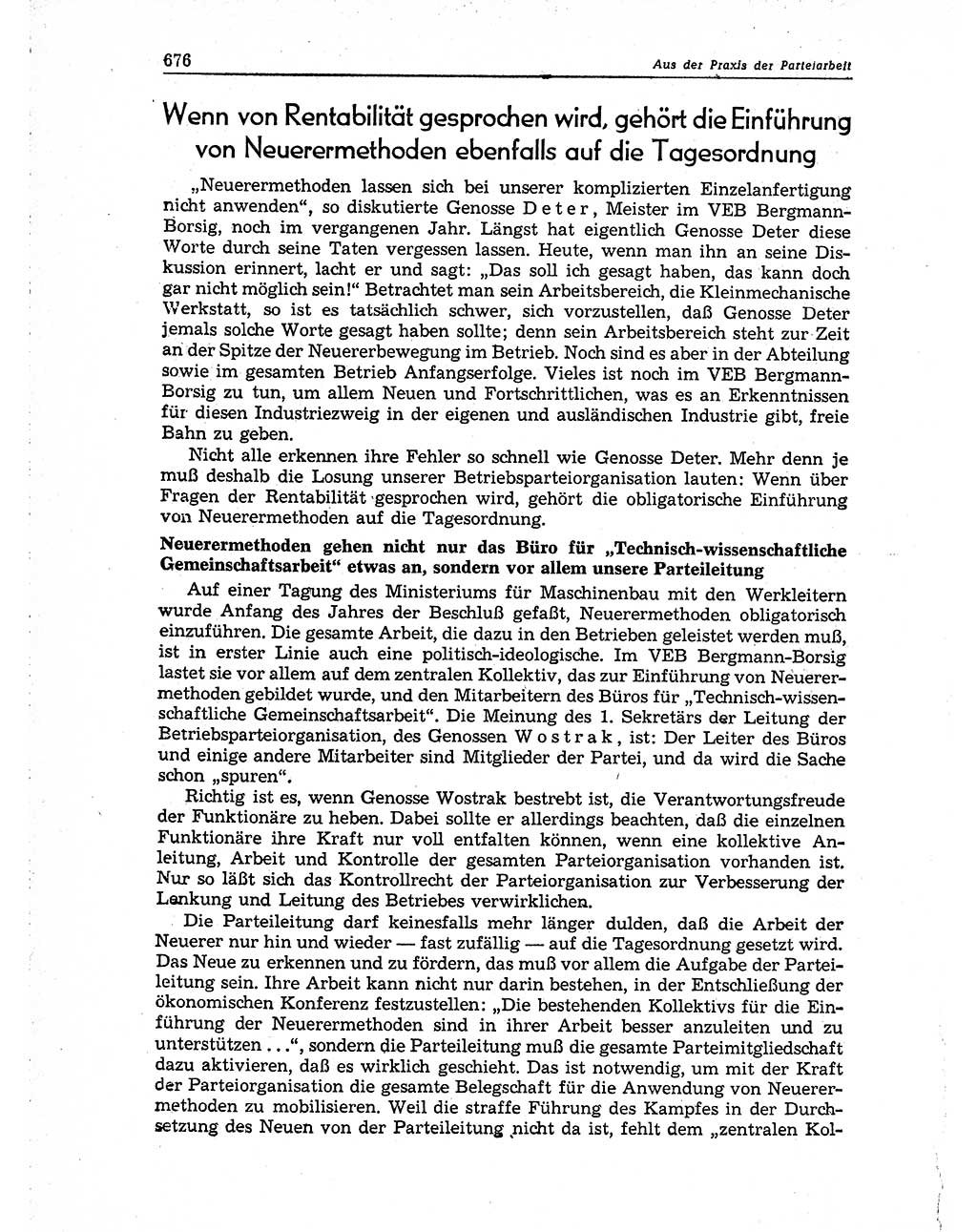 Neuer Weg (NW), Organ des Zentralkomitees (ZK) der SED (Sozialistische Einheitspartei Deutschlands) für Fragen des Parteiaufbaus und des Parteilebens, 10. Jahrgang [Deutsche Demokratische Republik (DDR)] 1955, Seite 676 (NW ZK SED DDR 1955, S. 676)