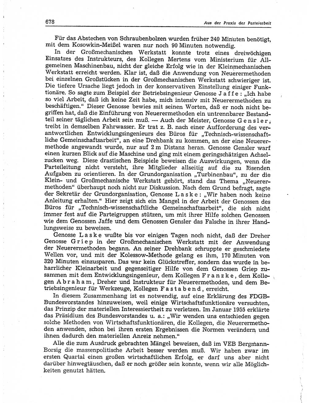 Neuer Weg (NW), Organ des Zentralkomitees (ZK) der SED (Sozialistische Einheitspartei Deutschlands) für Fragen des Parteiaufbaus und des Parteilebens, 10. Jahrgang [Deutsche Demokratische Republik (DDR)] 1955, Seite 678 (NW ZK SED DDR 1955, S. 678)