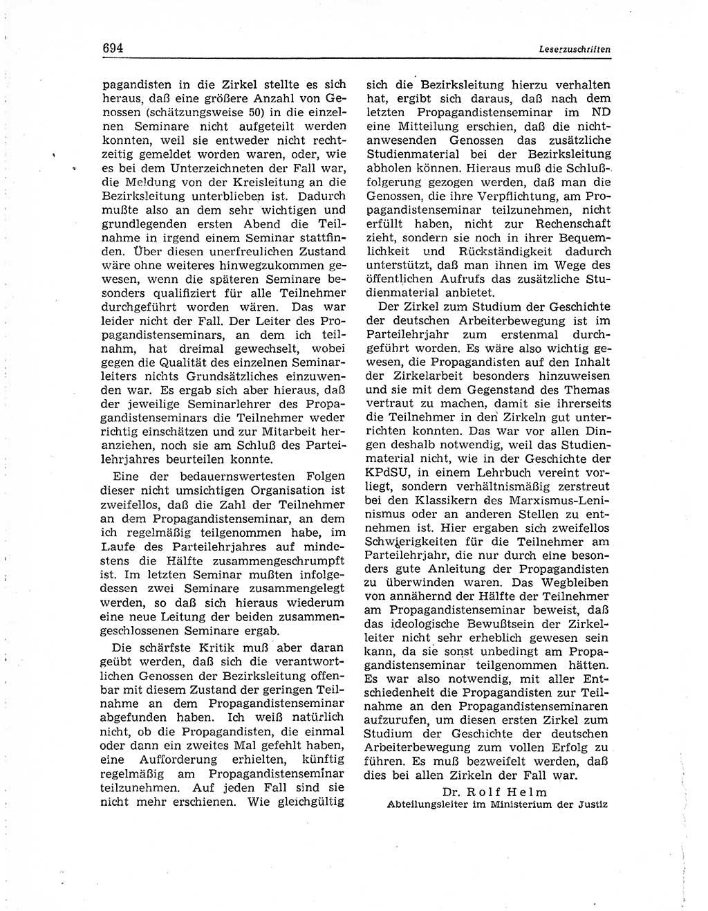 Neuer Weg (NW), Organ des Zentralkomitees (ZK) der SED (Sozialistische Einheitspartei Deutschlands) für Fragen des Parteiaufbaus und des Parteilebens, 10. Jahrgang [Deutsche Demokratische Republik (DDR)] 1955, Seite 694 (NW ZK SED DDR 1955, S. 694)