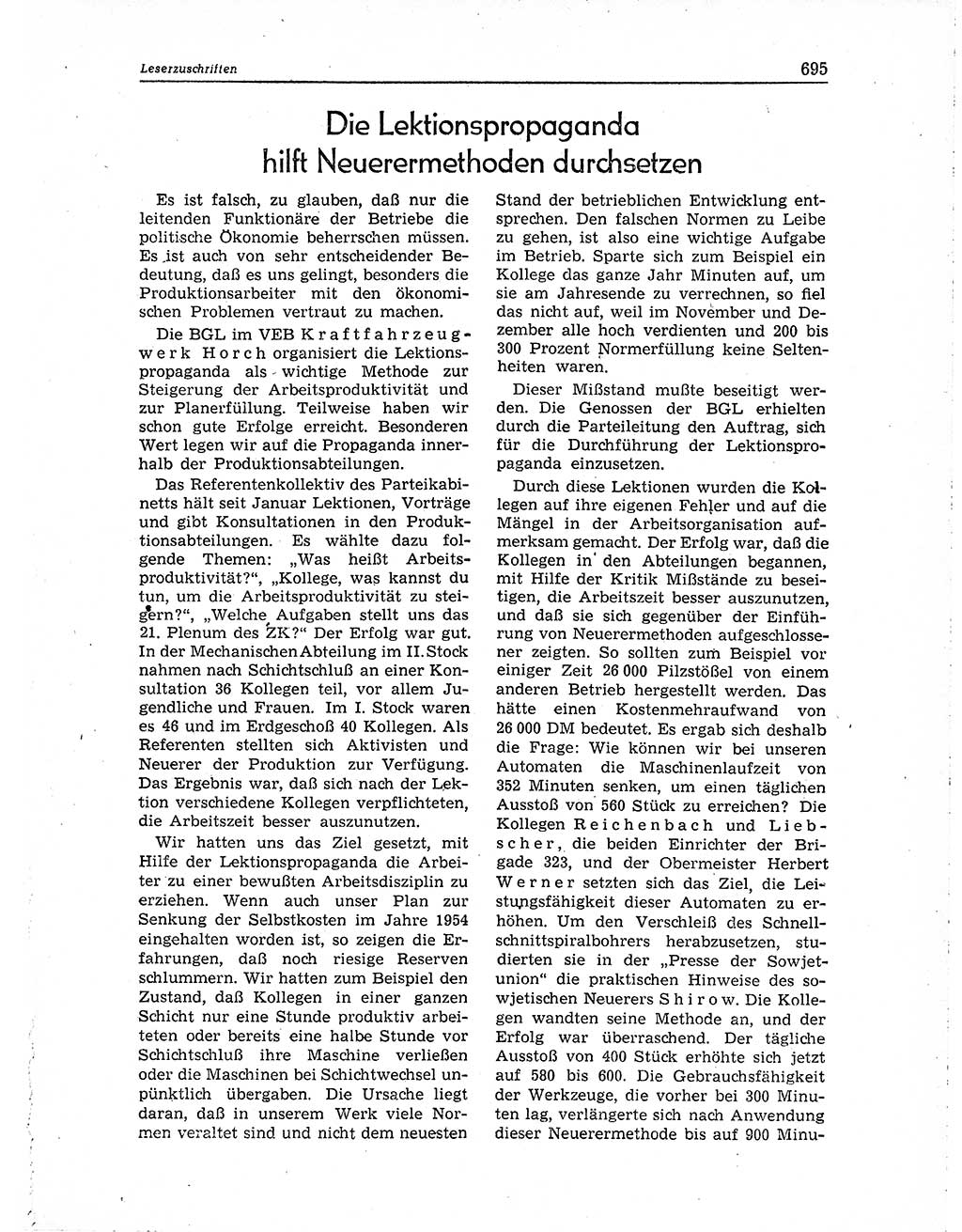 Neuer Weg (NW), Organ des Zentralkomitees (ZK) der SED (Sozialistische Einheitspartei Deutschlands) für Fragen des Parteiaufbaus und des Parteilebens, 10. Jahrgang [Deutsche Demokratische Republik (DDR)] 1955, Seite 695 (NW ZK SED DDR 1955, S. 695)