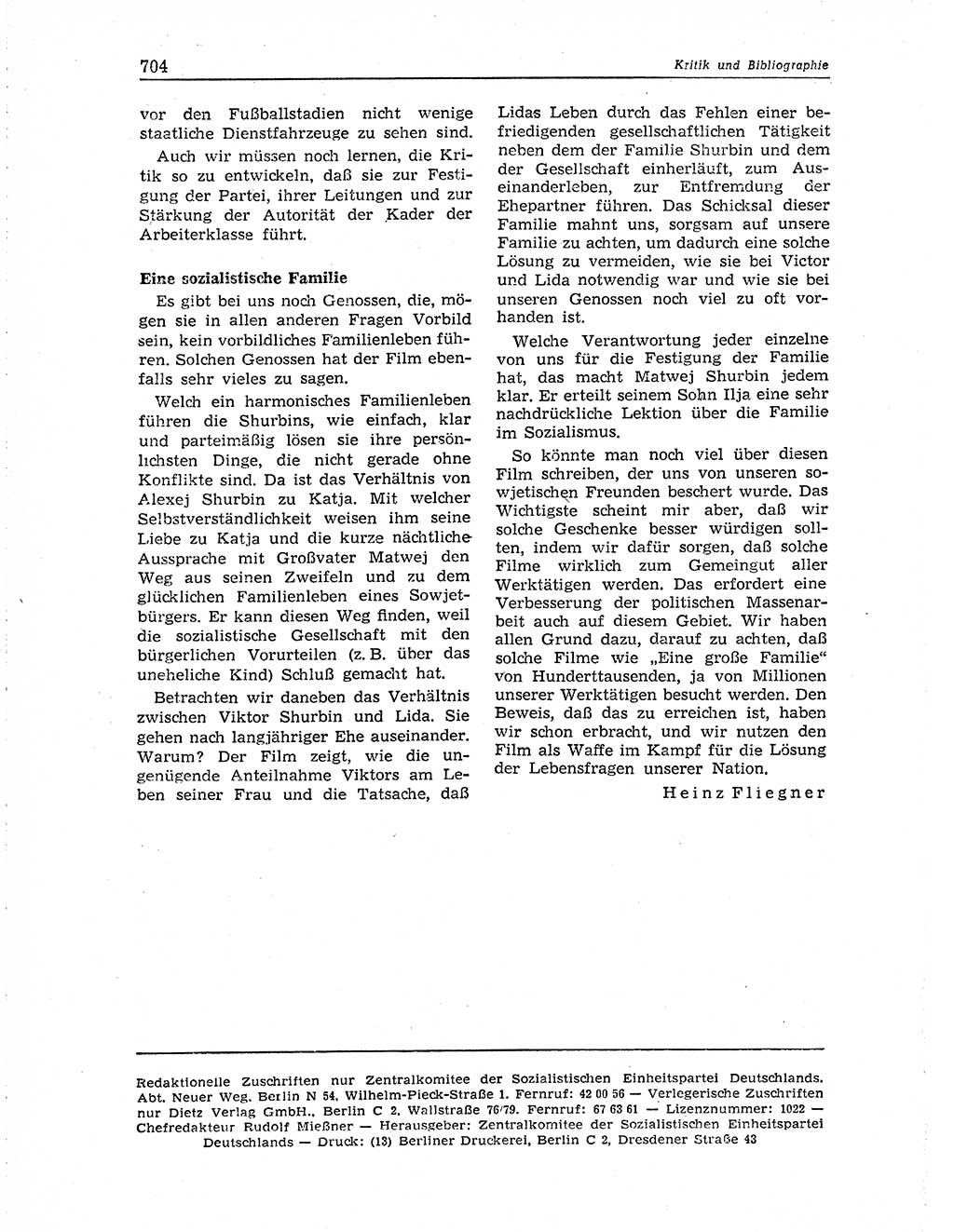 Neuer Weg (NW), Organ des Zentralkomitees (ZK) der SED (Sozialistische Einheitspartei Deutschlands) für Fragen des Parteiaufbaus und des Parteilebens, 10. Jahrgang [Deutsche Demokratische Republik (DDR)] 1955, Seite 704 (NW ZK SED DDR 1955, S. 704)