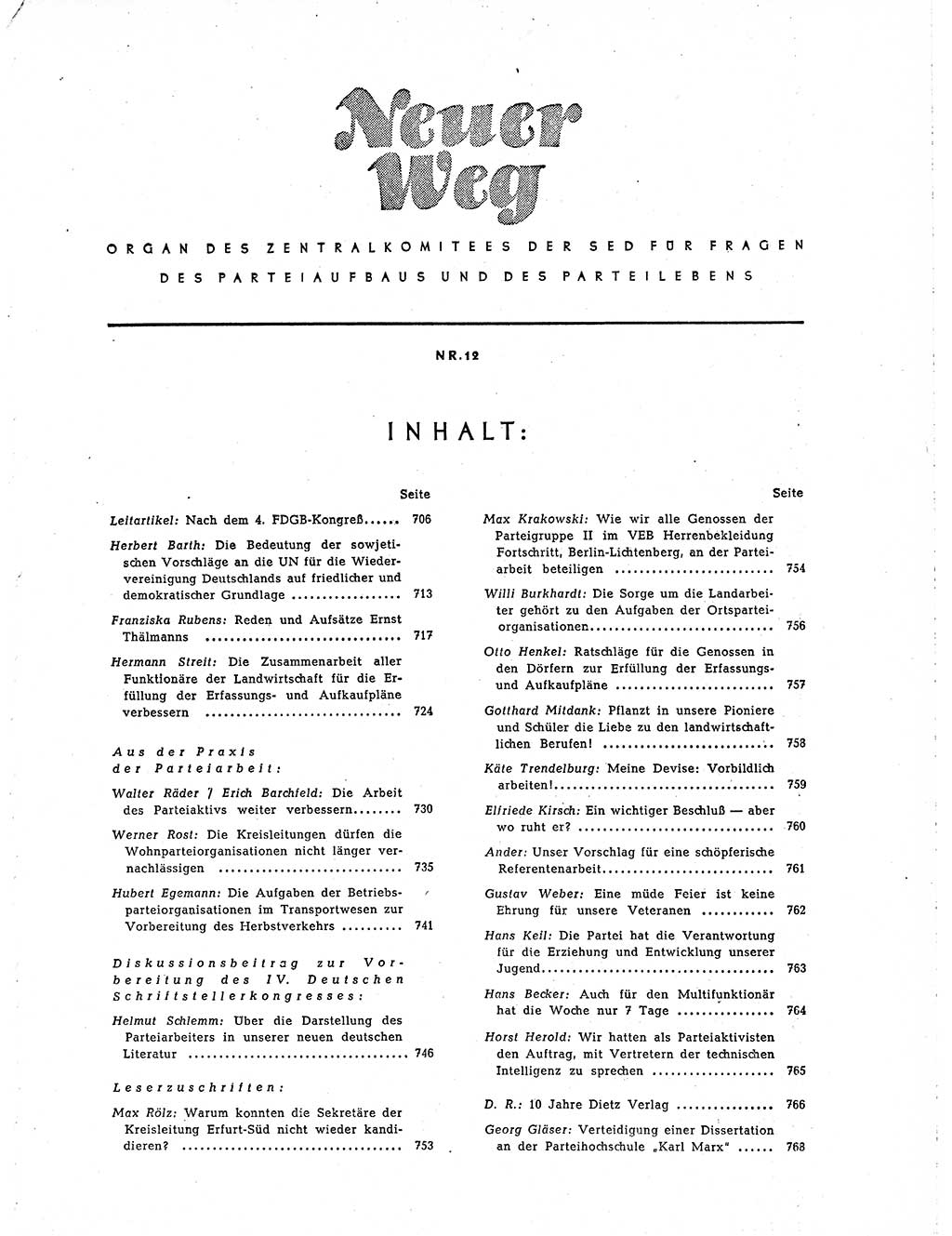 Neuer Weg (NW), Organ des Zentralkomitees (ZK) der SED (Sozialistische Einheitspartei Deutschlands) für Fragen des Parteiaufbaus und des Parteilebens, 10. Jahrgang [Deutsche Demokratische Republik (DDR)] 1955, Seite 705 (NW ZK SED DDR 1955, S. 705)