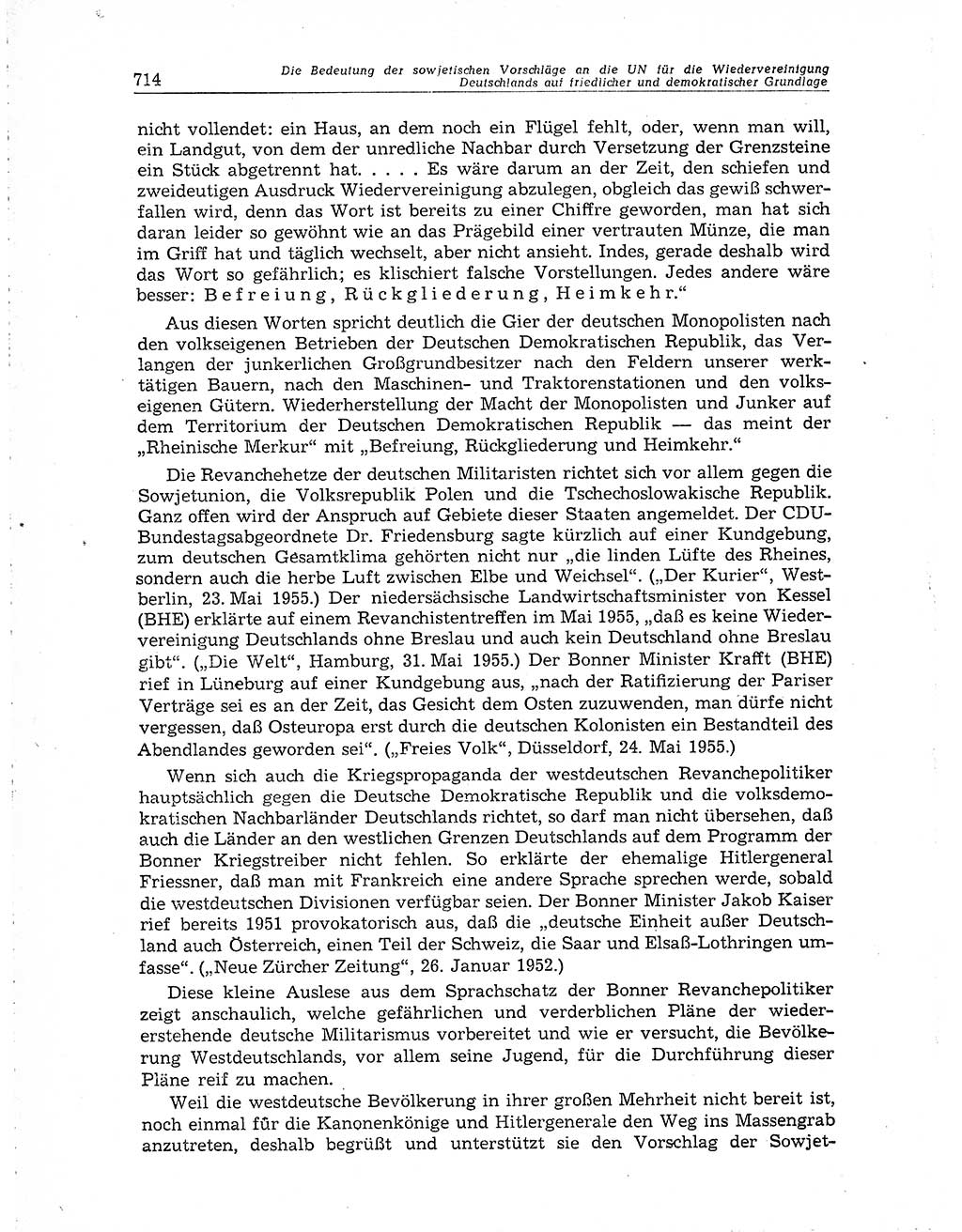 Neuer Weg (NW), Organ des Zentralkomitees (ZK) der SED (Sozialistische Einheitspartei Deutschlands) für Fragen des Parteiaufbaus und des Parteilebens, 10. Jahrgang [Deutsche Demokratische Republik (DDR)] 1955, Seite 714 (NW ZK SED DDR 1955, S. 714)