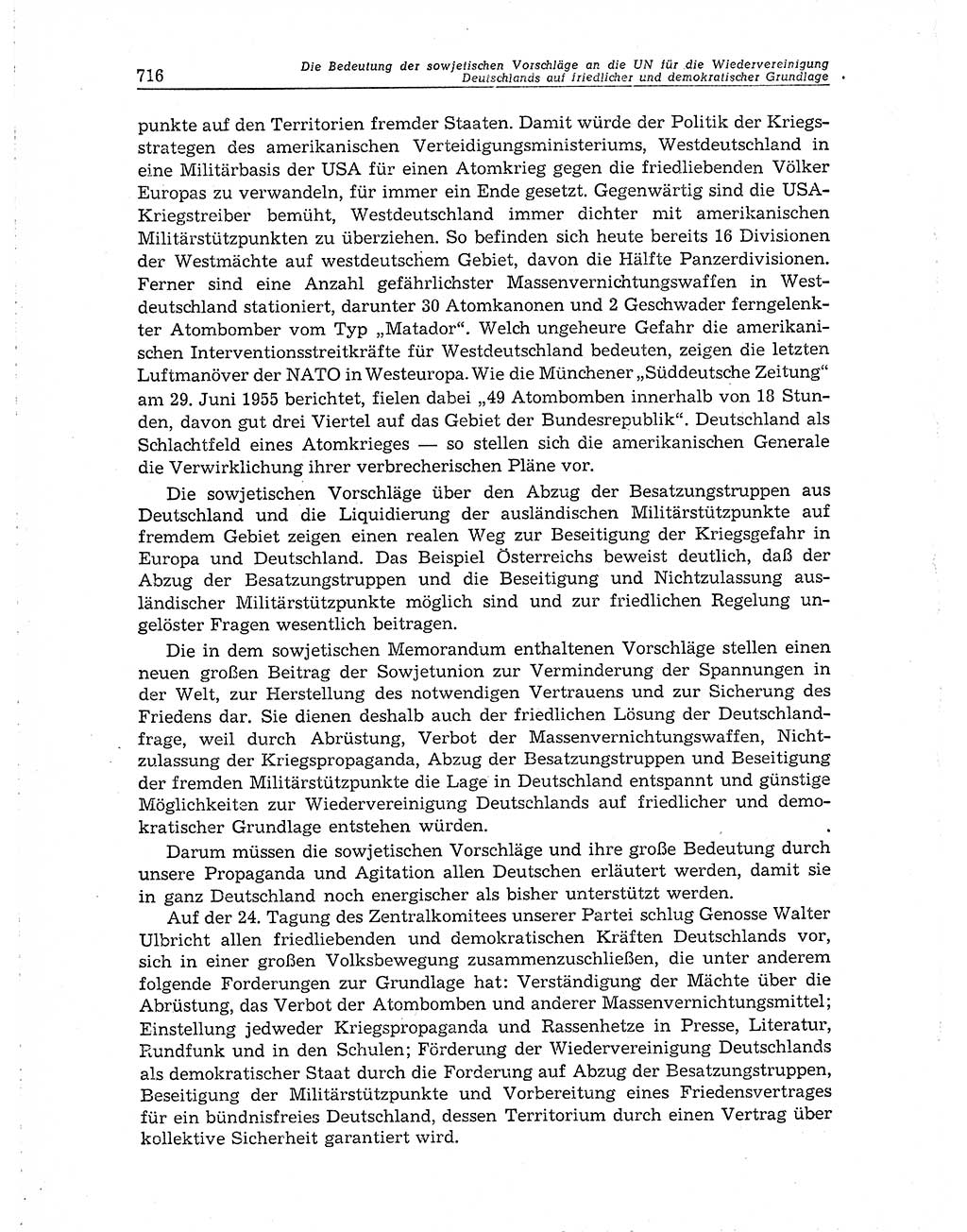 Neuer Weg (NW), Organ des Zentralkomitees (ZK) der SED (Sozialistische Einheitspartei Deutschlands) für Fragen des Parteiaufbaus und des Parteilebens, 10. Jahrgang [Deutsche Demokratische Republik (DDR)] 1955, Seite 716 (NW ZK SED DDR 1955, S. 716)