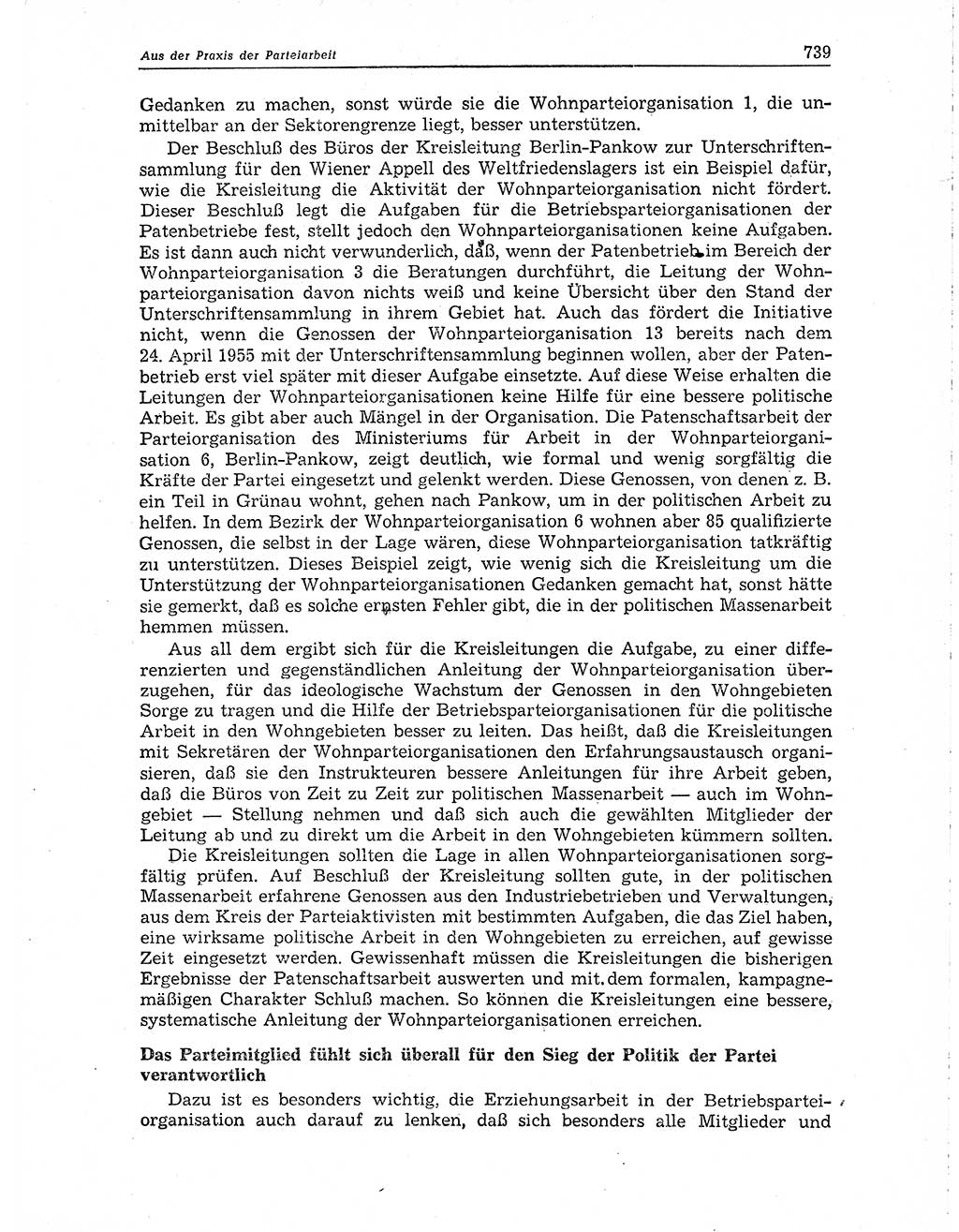 Neuer Weg (NW), Organ des Zentralkomitees (ZK) der SED (Sozialistische Einheitspartei Deutschlands) für Fragen des Parteiaufbaus und des Parteilebens, 10. Jahrgang [Deutsche Demokratische Republik (DDR)] 1955, Seite 739 (NW ZK SED DDR 1955, S. 739)