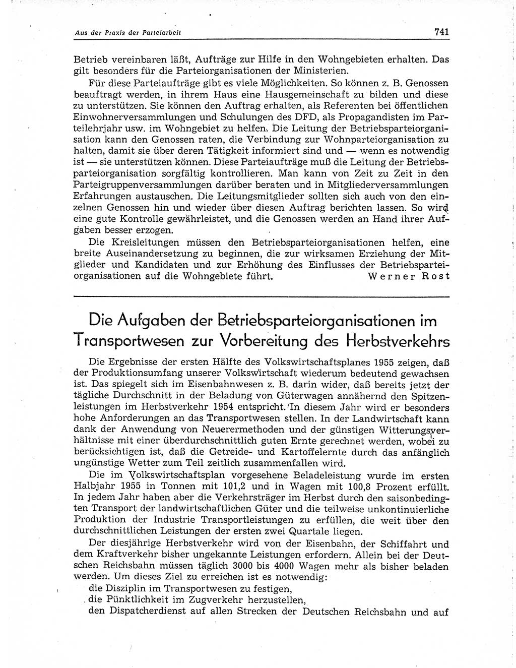 Neuer Weg (NW), Organ des Zentralkomitees (ZK) der SED (Sozialistische Einheitspartei Deutschlands) für Fragen des Parteiaufbaus und des Parteilebens, 10. Jahrgang [Deutsche Demokratische Republik (DDR)] 1955, Seite 741 (NW ZK SED DDR 1955, S. 741)