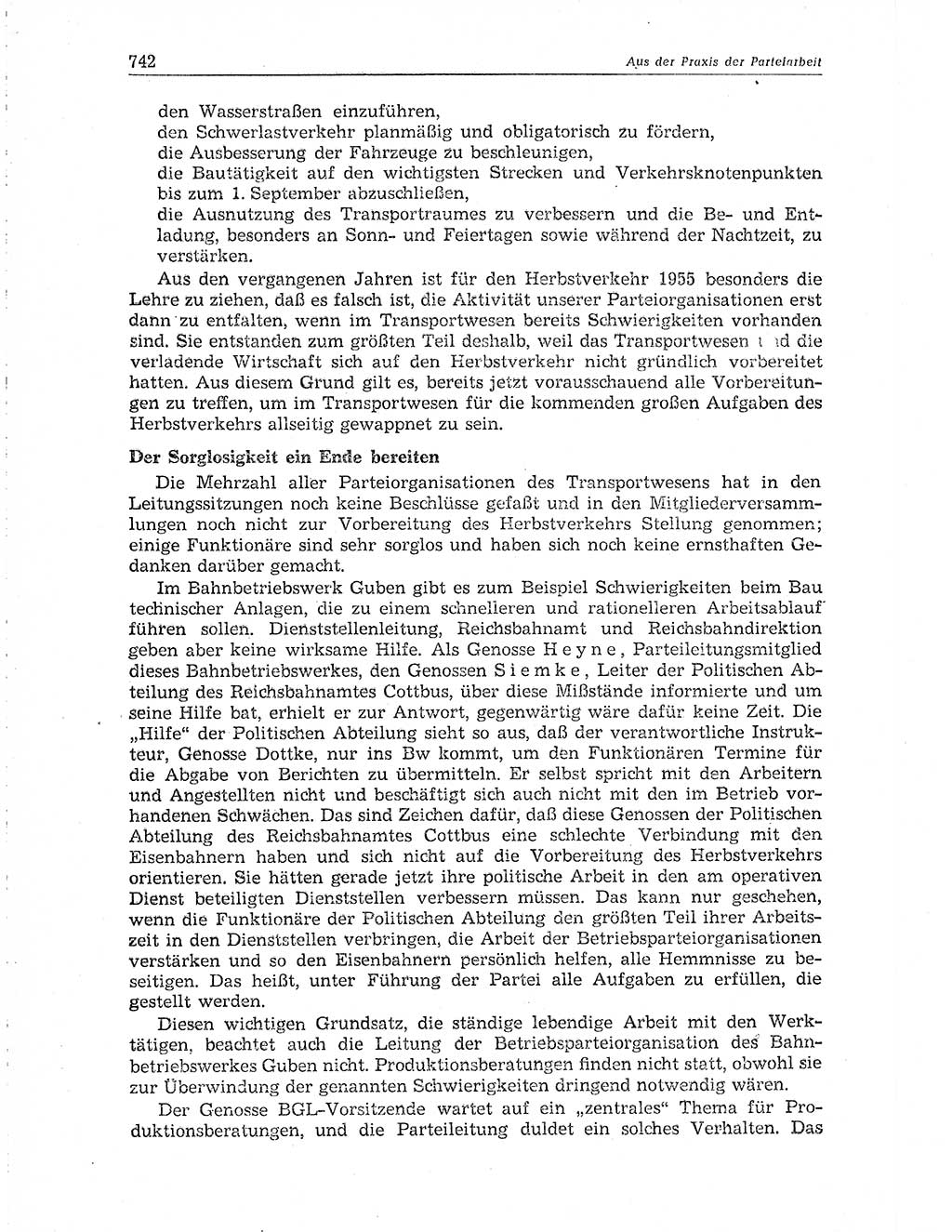 Neuer Weg (NW), Organ des Zentralkomitees (ZK) der SED (Sozialistische Einheitspartei Deutschlands) für Fragen des Parteiaufbaus und des Parteilebens, 10. Jahrgang [Deutsche Demokratische Republik (DDR)] 1955, Seite 742 (NW ZK SED DDR 1955, S. 742)