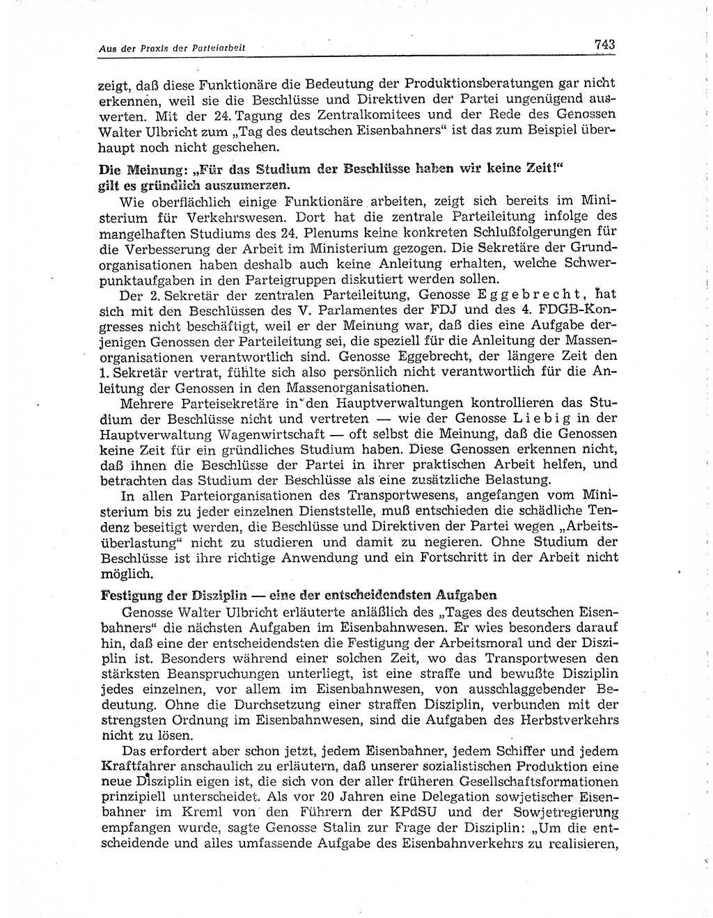 Neuer Weg (NW), Organ des Zentralkomitees (ZK) der SED (Sozialistische Einheitspartei Deutschlands) für Fragen des Parteiaufbaus und des Parteilebens, 10. Jahrgang [Deutsche Demokratische Republik (DDR)] 1955, Seite 743 (NW ZK SED DDR 1955, S. 743)