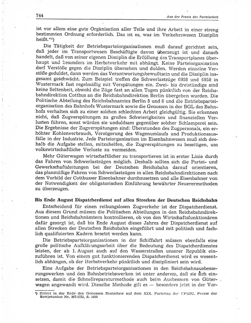 Neuer Weg (NW), Organ des Zentralkomitees (ZK) der SED (Sozialistische Einheitspartei Deutschlands) für Fragen des Parteiaufbaus und des Parteilebens, 10. Jahrgang [Deutsche Demokratische Republik (DDR)] 1955, Seite 744 (NW ZK SED DDR 1955, S. 744)